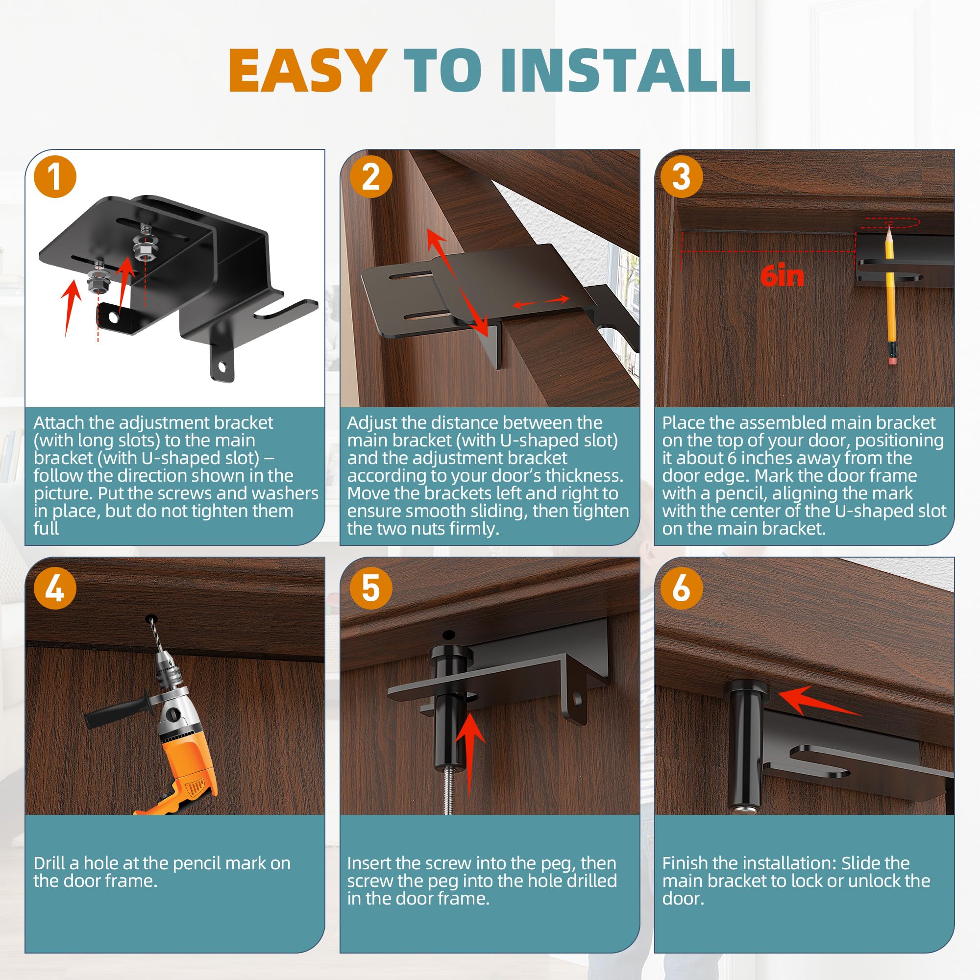 Cerradura superior de puerta de seguridad ajustable para niños con agarre ergonómico, 2 mm de grosor, acero sólido, a prueba de niños, cerradura superior para puertas interiores y exteriores