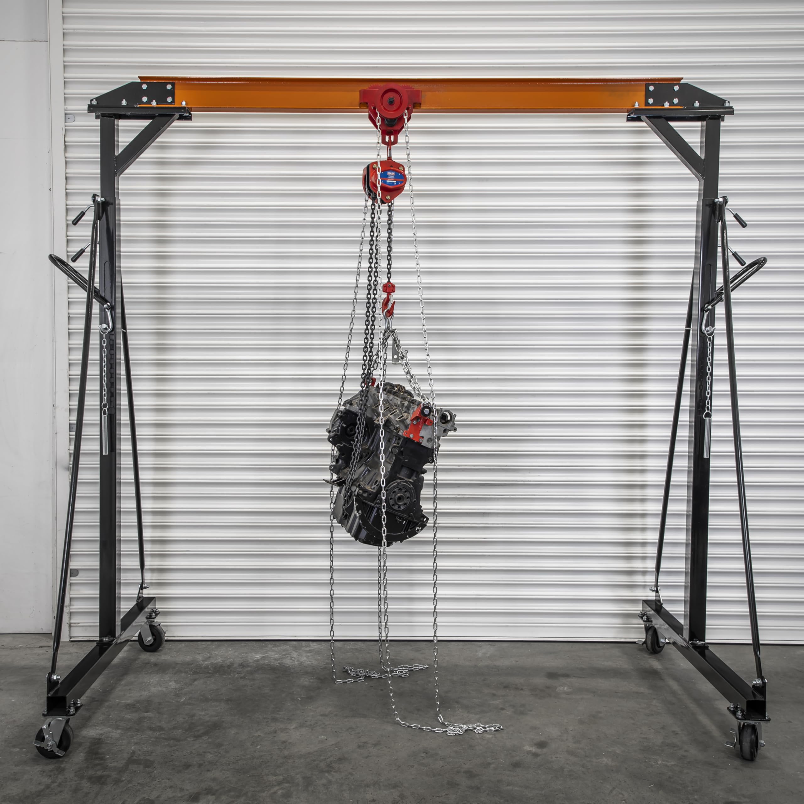 Sealey SG1000KITG Grue portique réglable Portable avec Chariot à Engrenages 1 Tonne