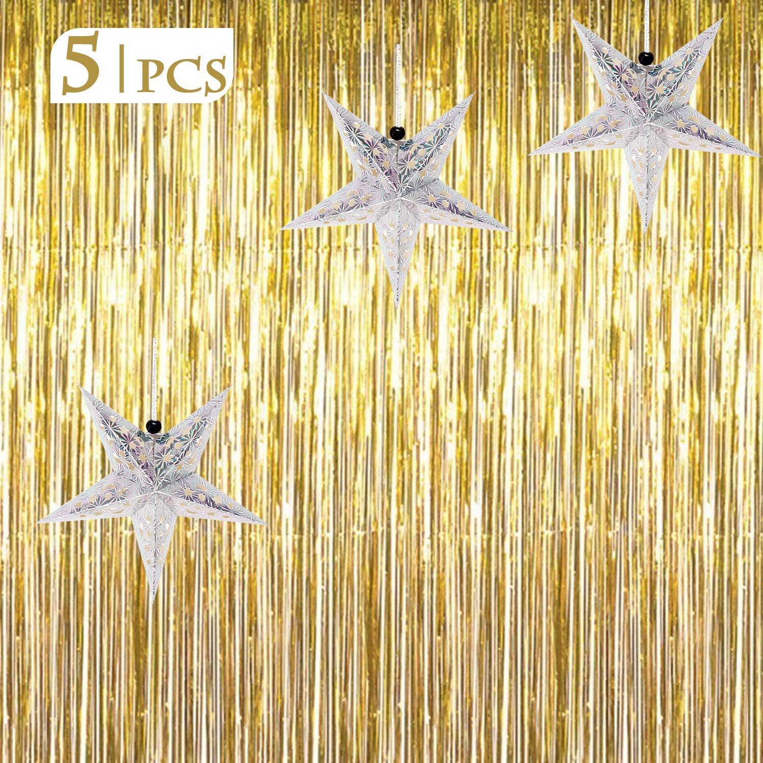 Buy NEPAK 2 Packs 3ft x 8ft Gold Metallic Tinsel Curtains + 3 Pcs Star