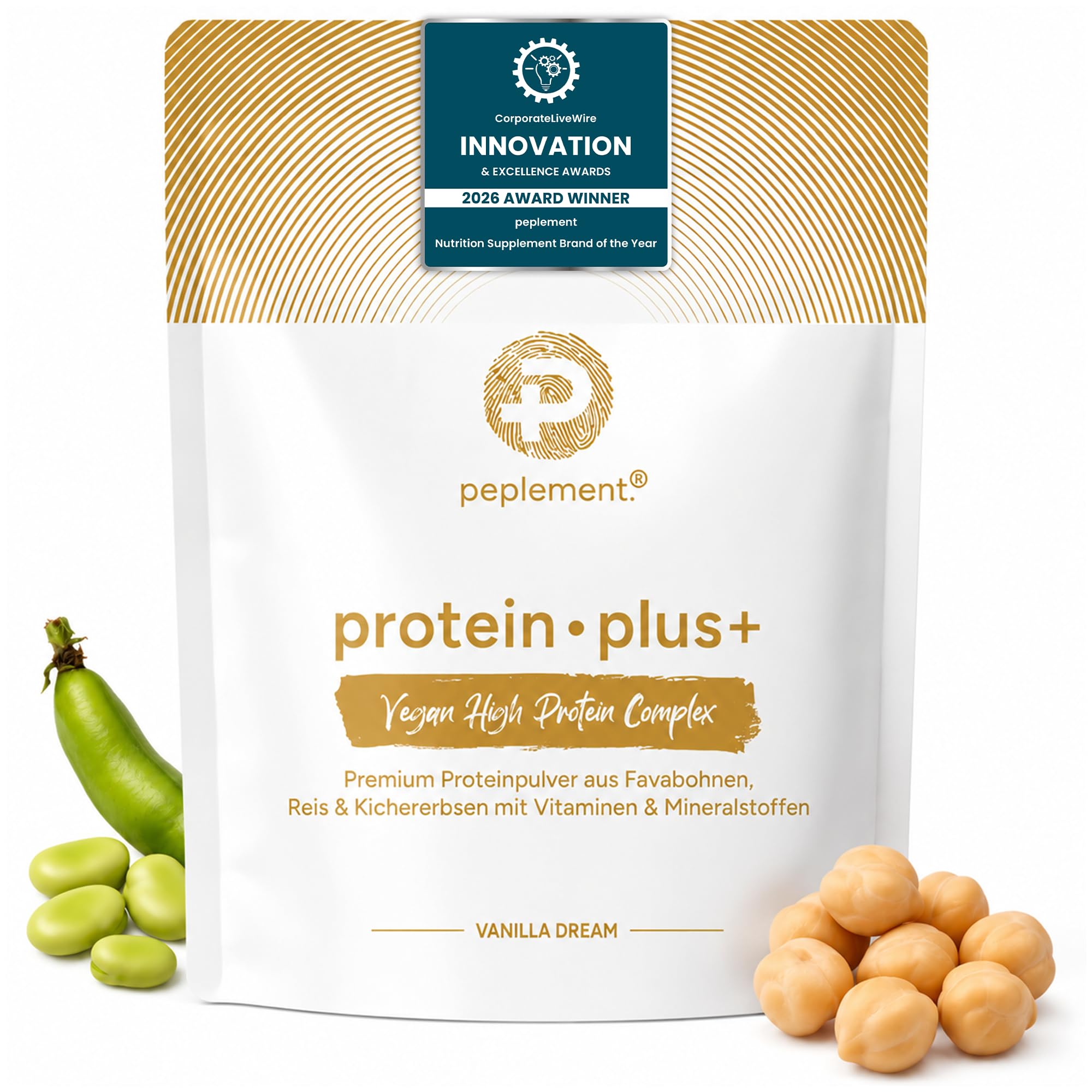 Premium Vegan High Protein Pulver Vanille — 560g Pflanzliches Eiweiss Protein Pulver — 70% Proteine — Enthält Erbsenprotein, ideal für Muskelaufbau und vegane Ernährung