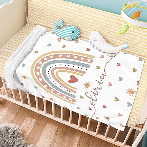 Miniatura 4 de Lcyawer Personalized Baby Blankets with Name for Girls Boys Kids,Custom Boho Style Baby Blanket with Rainbow, Personalized Rainbow and Heart