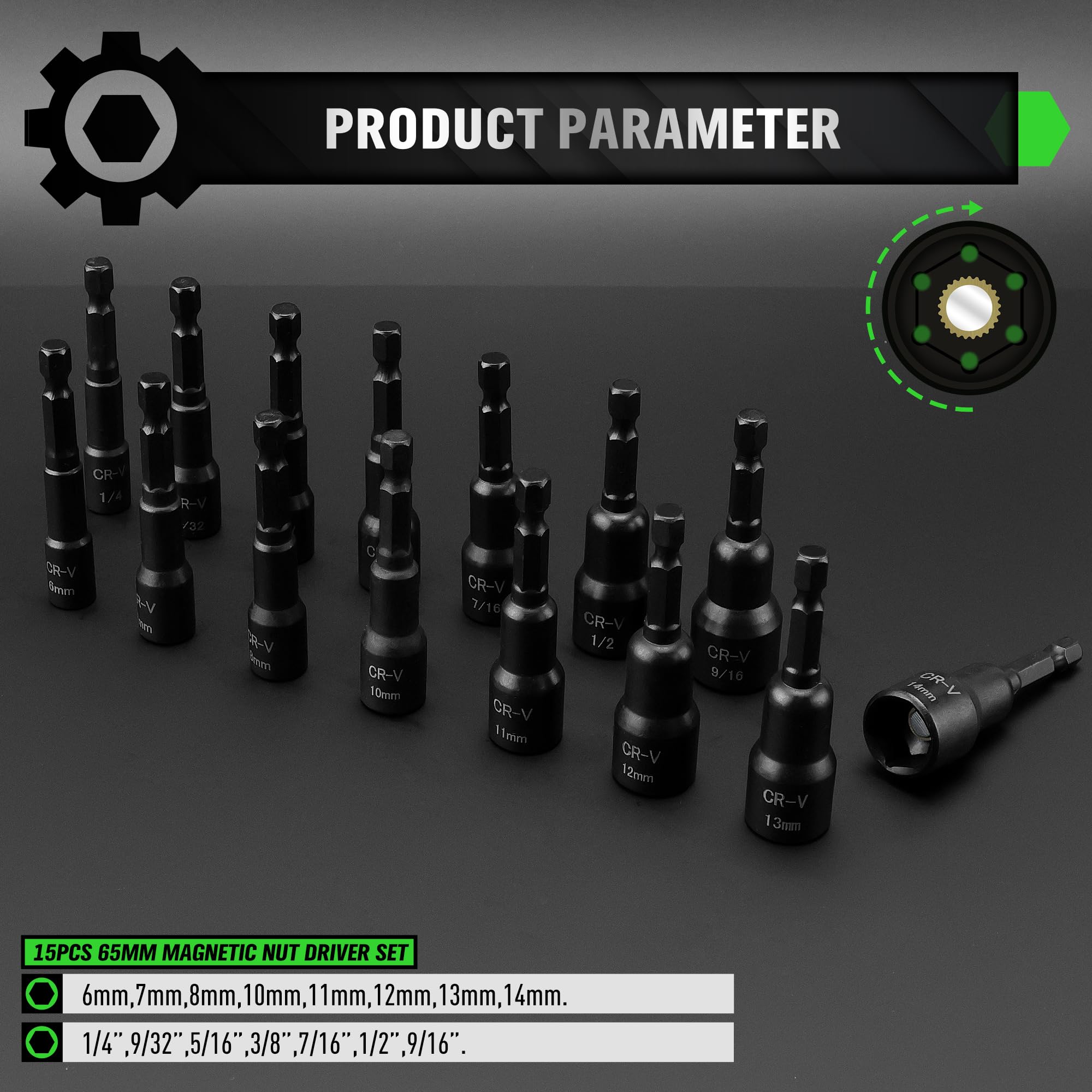 55-Piece Magnetic Nut Driver Set - SAE & Metric -3