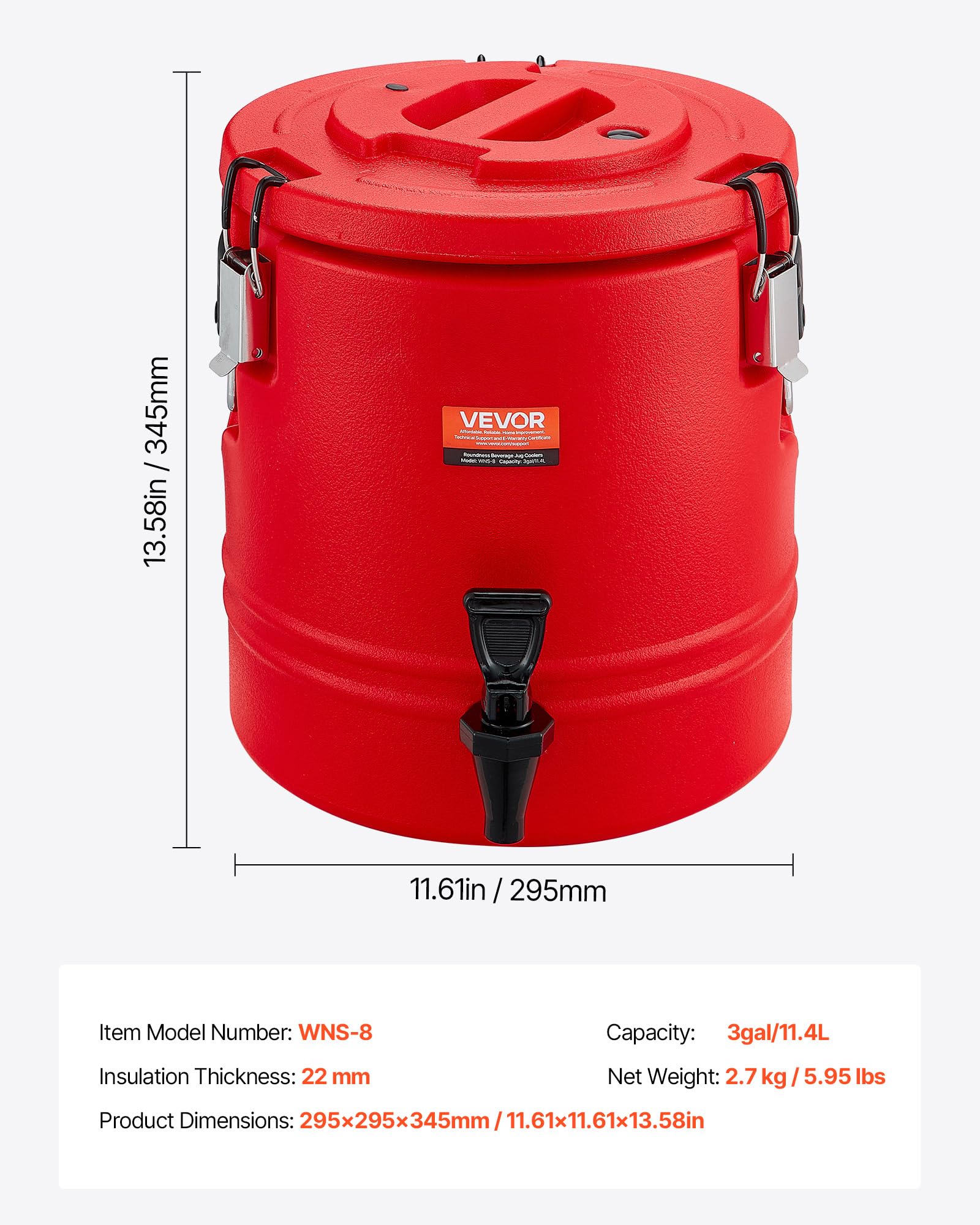 VEVOR Distributeur de Boissons Isotherme 11,4 L, Fontaine à Eau Chaude et Froide Non Électrique avec Robinet, Conteneur Isotherme de Qualité Alimentaire, avec Intérieur en Inox 304, pour Camping