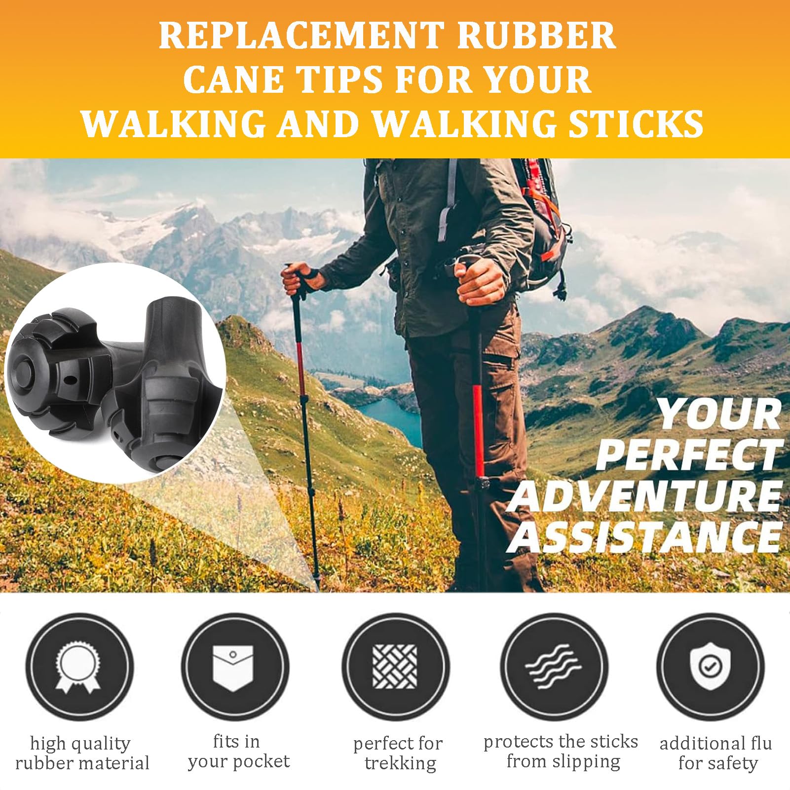 8 Pezzi Di Accessori Per Bastoncini Da Trekking, Punte In Gomma Di Ricambio Per Bastoncini Da Trekking Per Tutti I Comuni Bastoncini Da Trekking~p180173856