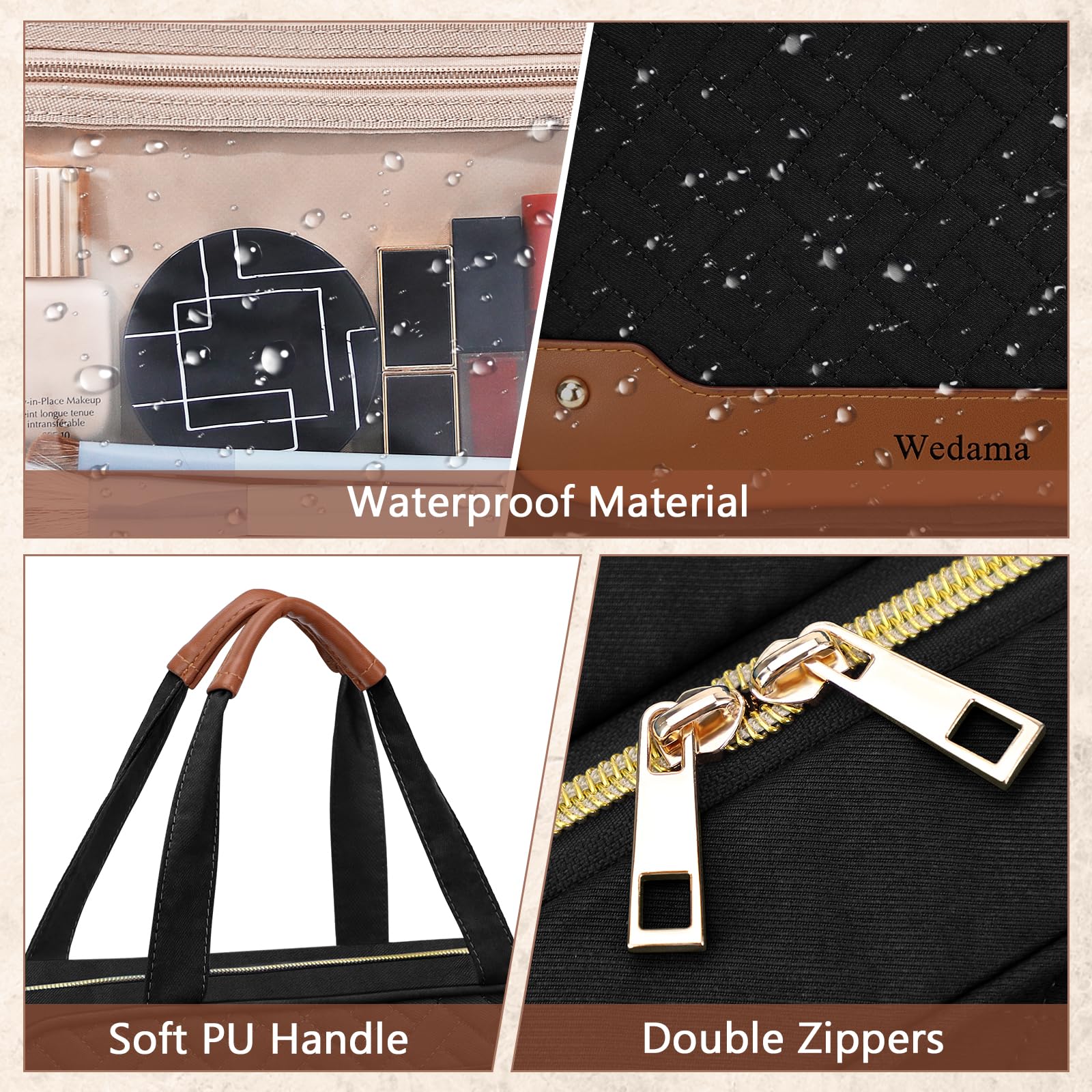 Wedama Neceser para mujer, bolsa de aseo colgante de viaje con compartimento organizador de joyas, bolsa de maquillaje mediana de PVC, impermeable, bolsa de viaje para cosméticos, viajes, camping,