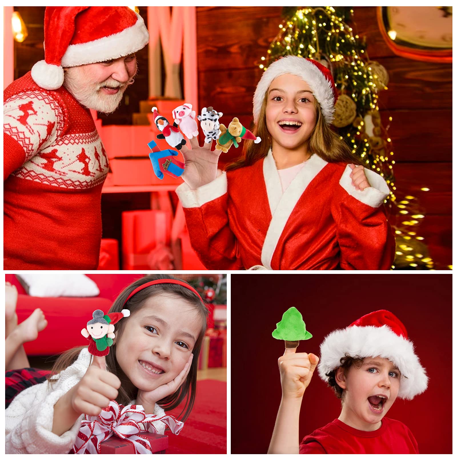 15 Marionnettes à Doigt Noël - Père Noël, Bonhomme De Neige, Animaux - Jouets En Peluche Pour Enfants