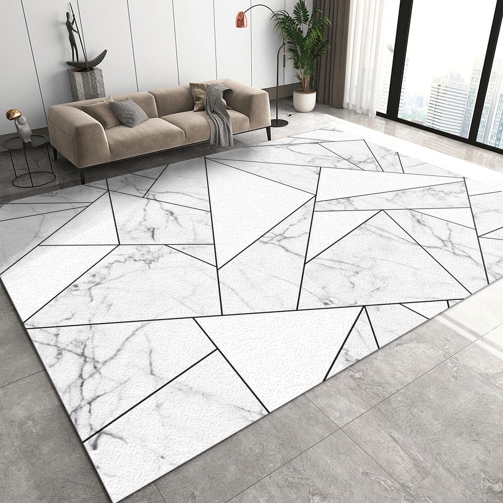 Tapis blanc feuille de palmier antidérapant résistant aux taches