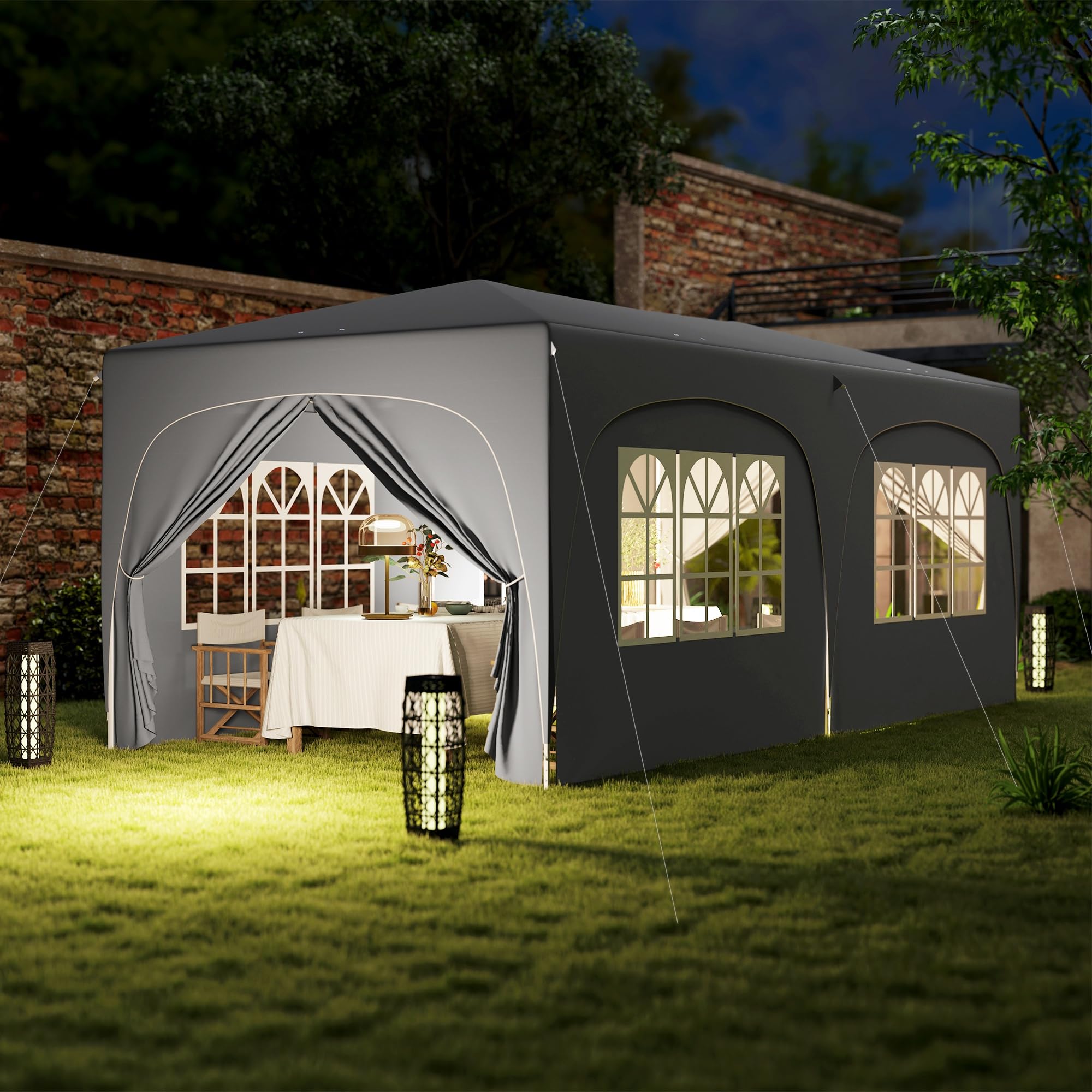 Outsunny Tonnelle de jardin extérieure 3 x 6 m, tonnelle pliante pop up, hauteur réglable, sac de transport et sacs de sable, protection UPF50+, barnum pliant pour camping, festival, patio, gris clair
