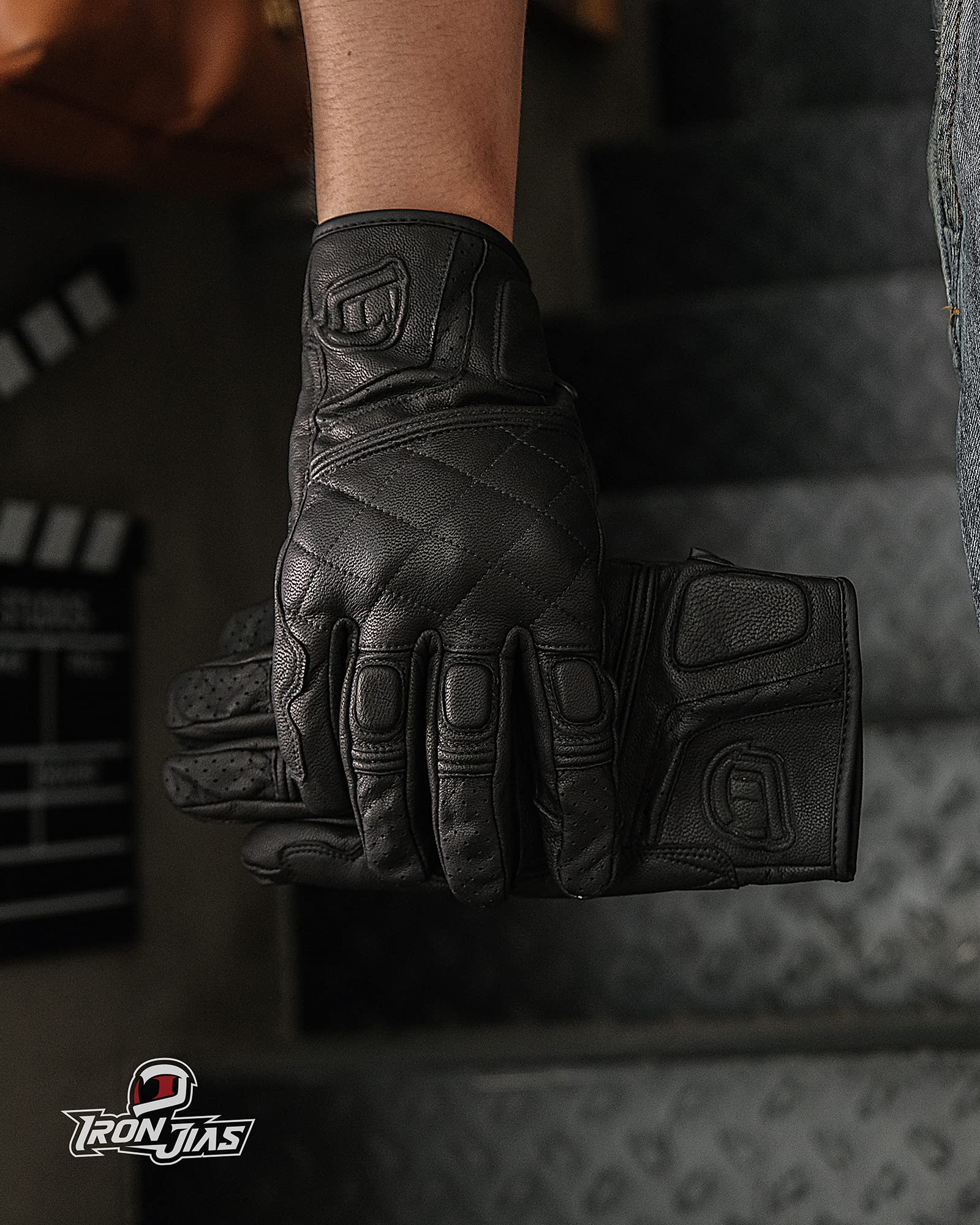 BORLENI Guantes de Moto de Cuero de Piel de Cabra con Pantalla Táctil con Protección de Nudillos de Dedo Completo para Hombre Transpirable para Verano Negro