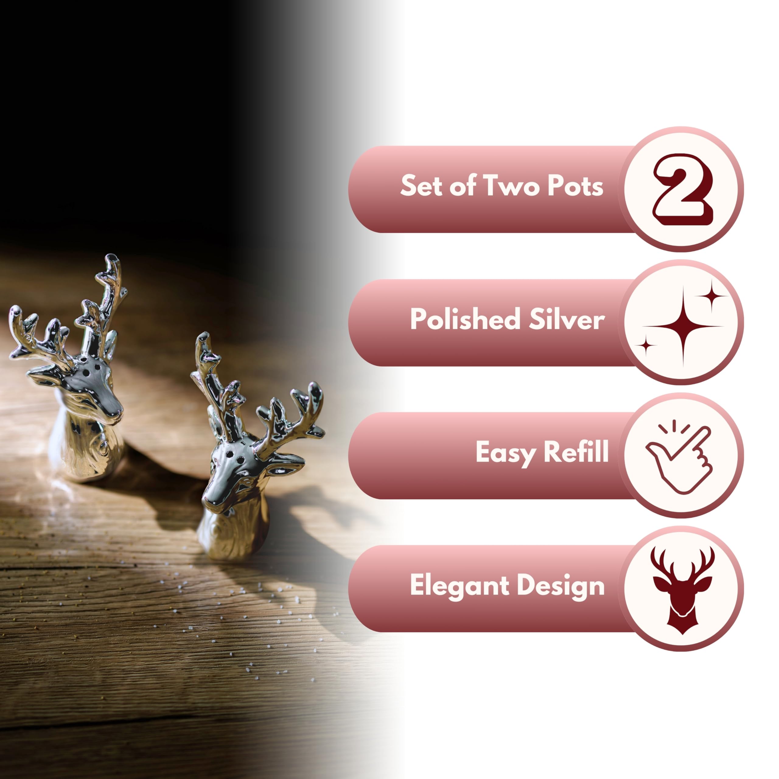 Marco Paul - Set di 2 sale e pepe a forma di cervo in ceramica resistente, per la casa, per la decorazione della tavola, accessori da cucina per la casa, tavolo da pranzo,