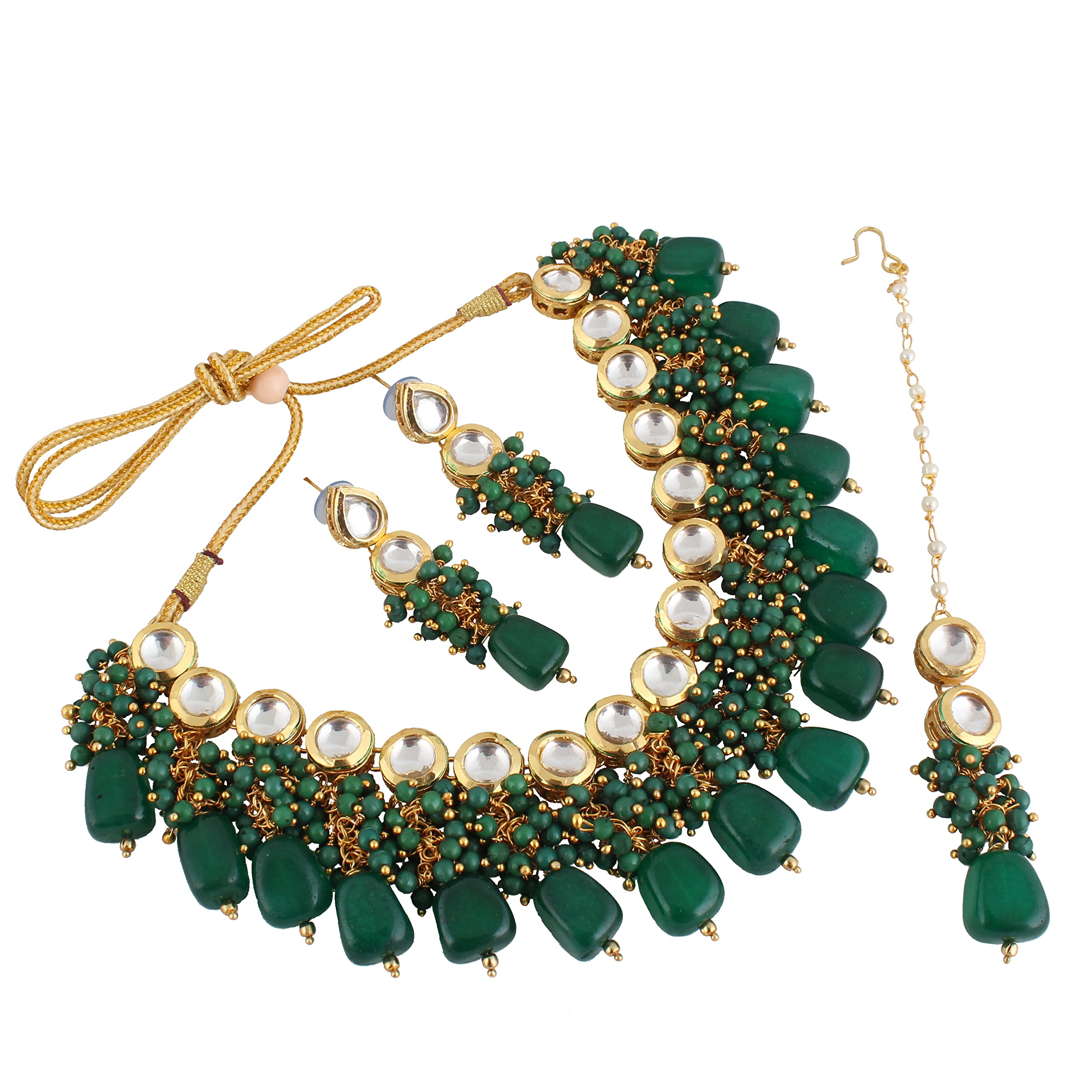 Back Meenakari 18k Gold Plated Tika Earring Combo Jewellery Set Uncut Kundan Big Faux Kundan Dibbi Kundan Choker Necklace Set for Girl's & Women-image-49
