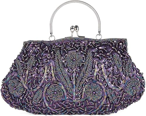 Miniatura 4 de Bolsos de noche para mujer, estilo vintage, con cuentas, diseño de lentejuelas, bolso de mano para boda