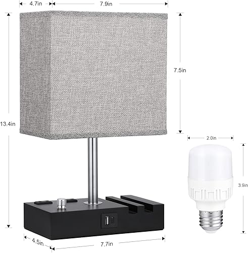 Miniatura 7 de Kakanuo Lámpara de mesita de noche para dormitorio con puertos USB C pequeña lámpara de mesita de noche USB regulable con 2 puertos de carga USB y