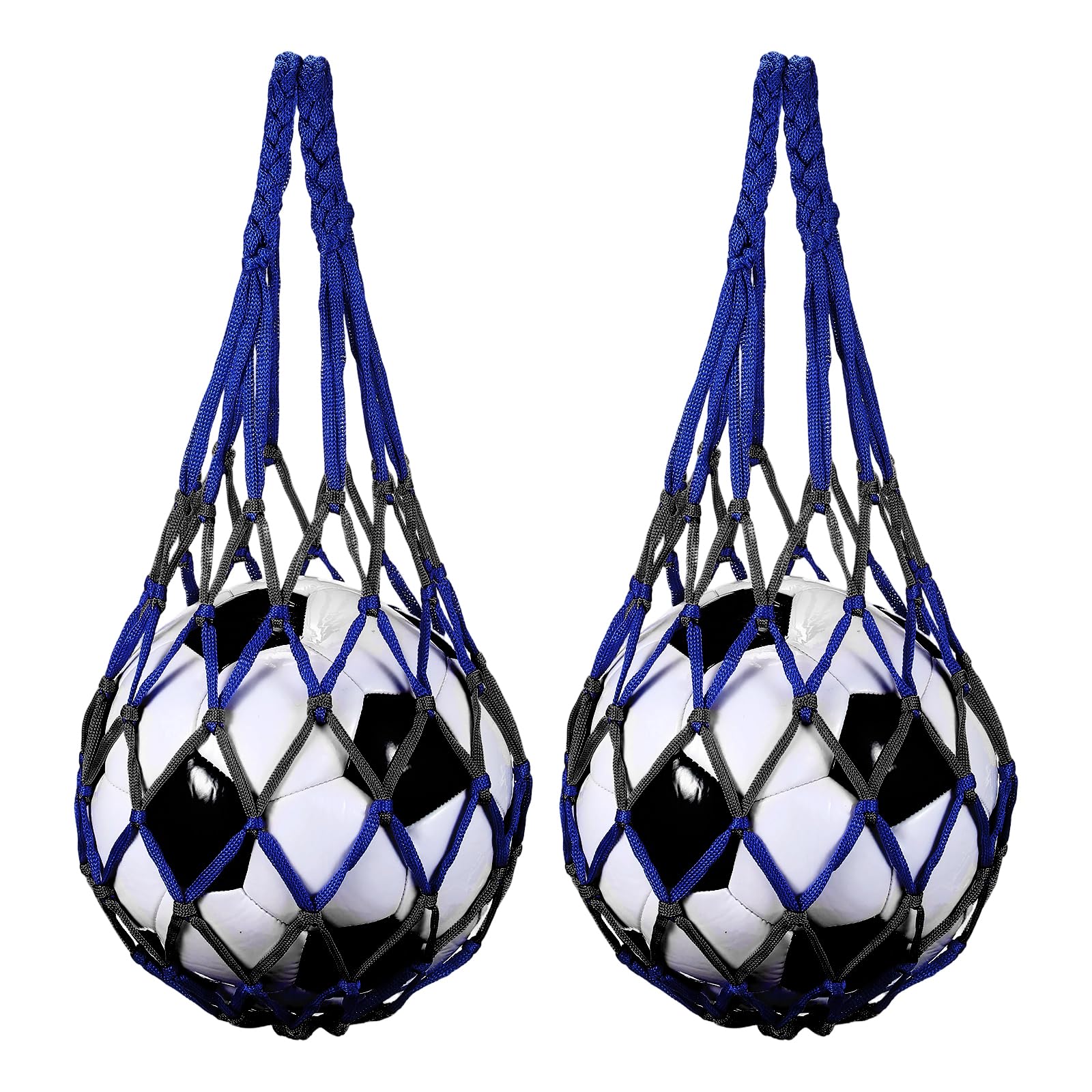 sourcing map 2 Pcs Basketball Net Bags, Nylon Soccer Ball Holder Portable Multifunctional Single Ball Mesh Net Bag for Storage Basketball Soccer Rugby Balls, Black/Blue
