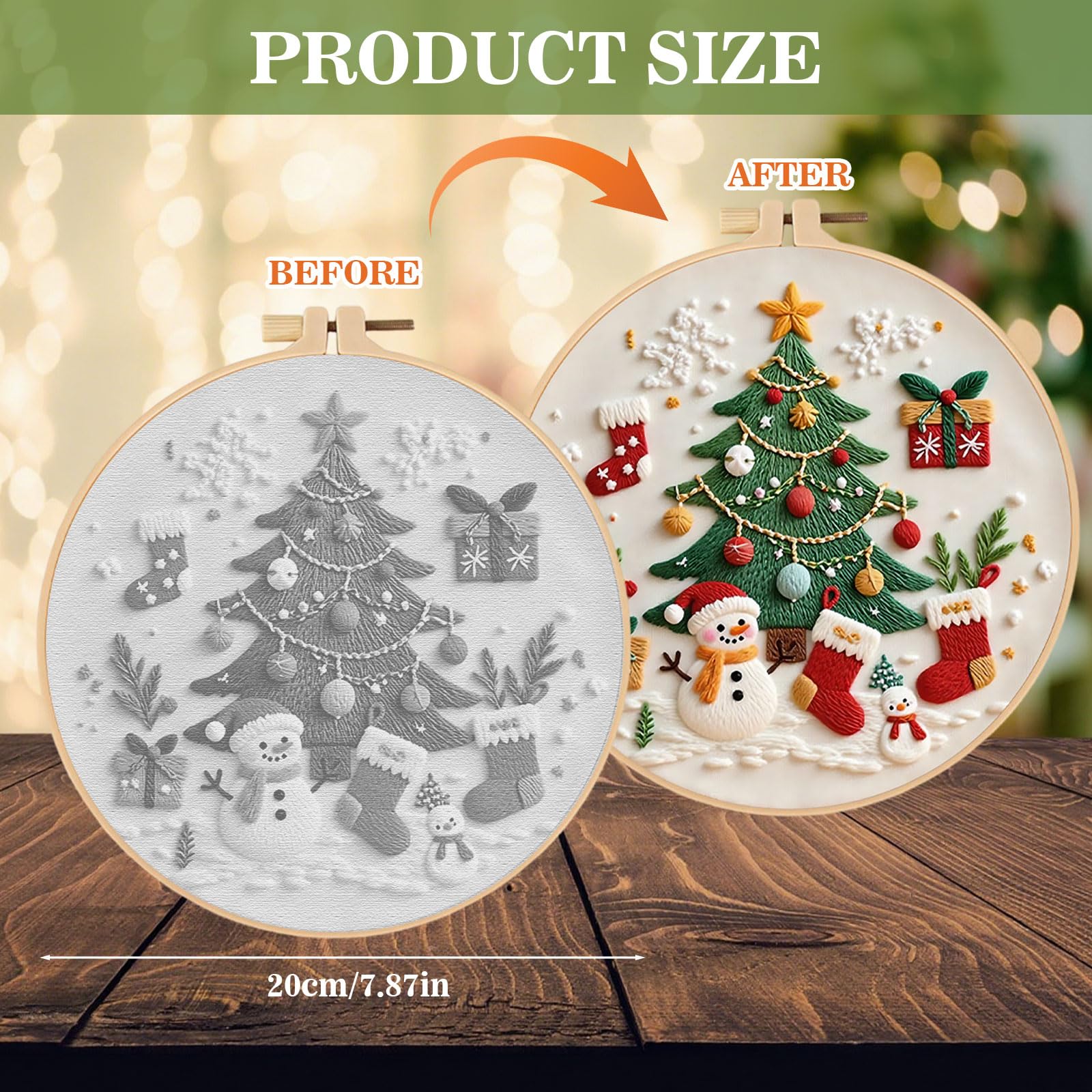 YEESAM ART Kreuzstich-Set „Weihnachtsbaum & Schneemann“ – 11 CT, 67x53 Cm | Gestempelt, Inkl. Garn & Nadeln