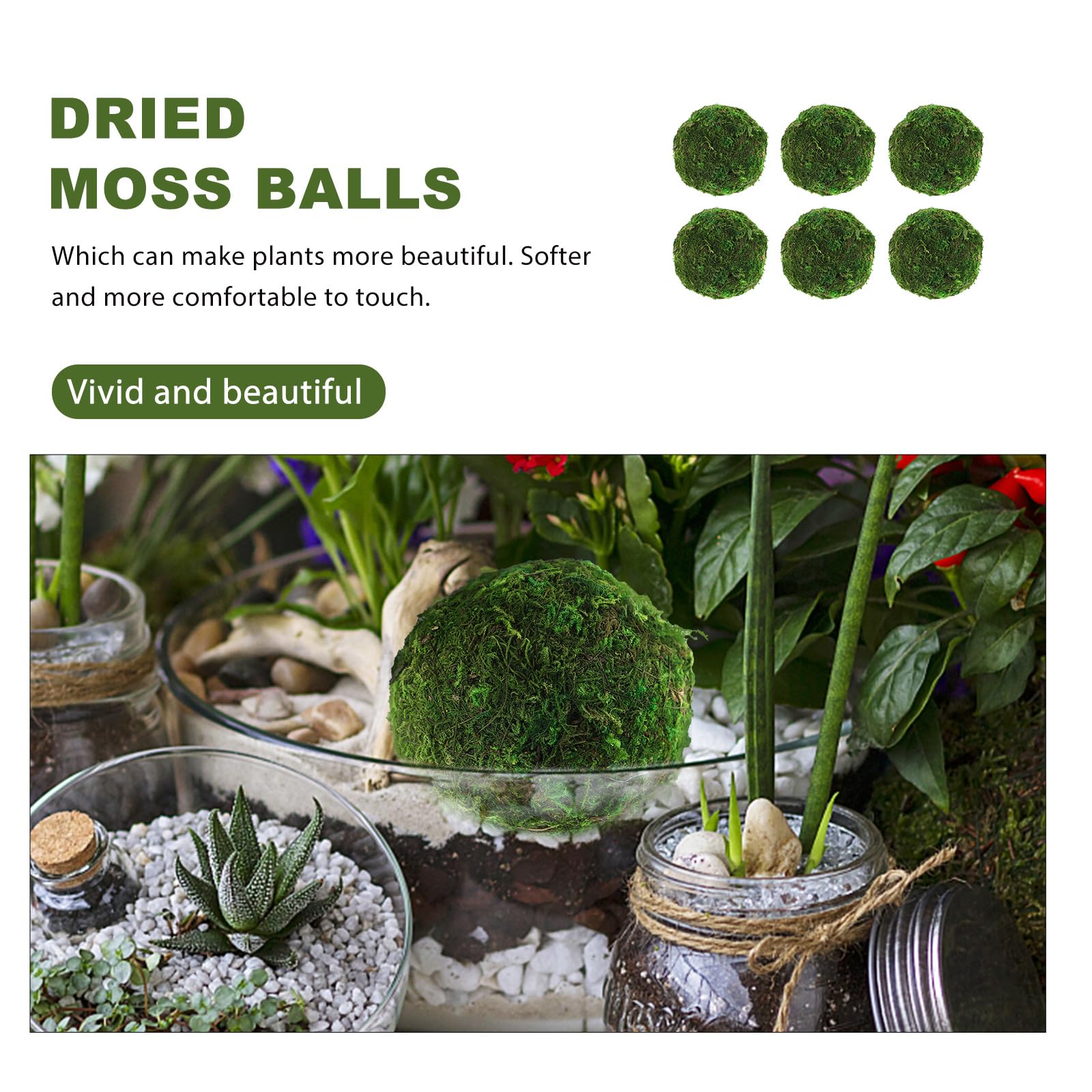 6Pcs Faux Dried Moss Balls Artificial Green Plant Handmade Sphere Moss Hanging Balls for Wedding Decors Party 8cm Green Artificial Flower Pot Supplies - Image 4