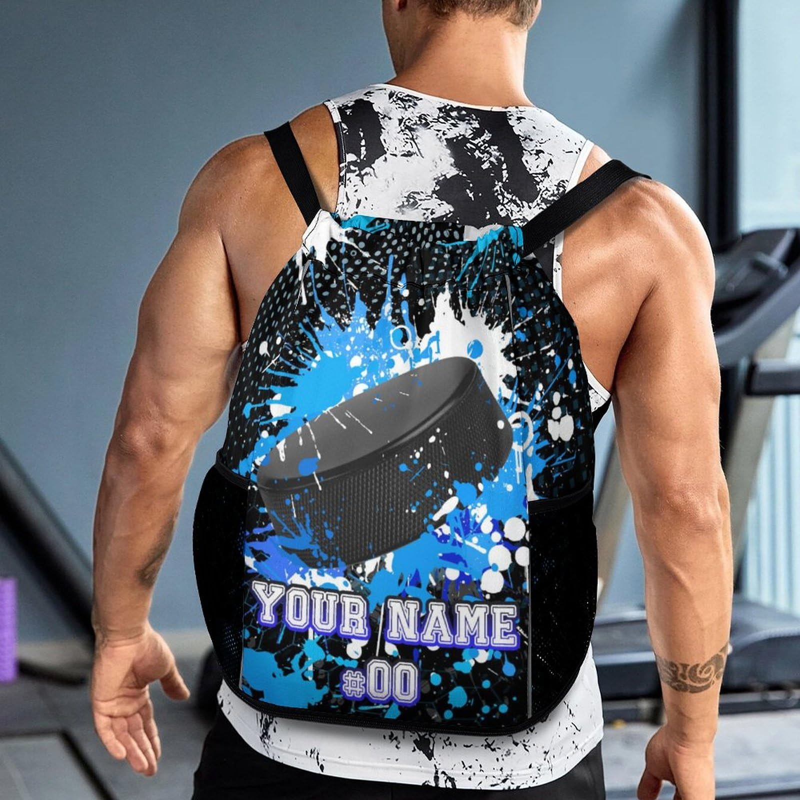 ZCJB-WSRY Custom Hockey Drawstring Backpack - Cool Cinch Sack, String Backpacks with Pocket for Kids Women Men Boys Girls for Gym Outdoor Sports Travel Athletic Drawstring Bag - Lightweight/Foldable