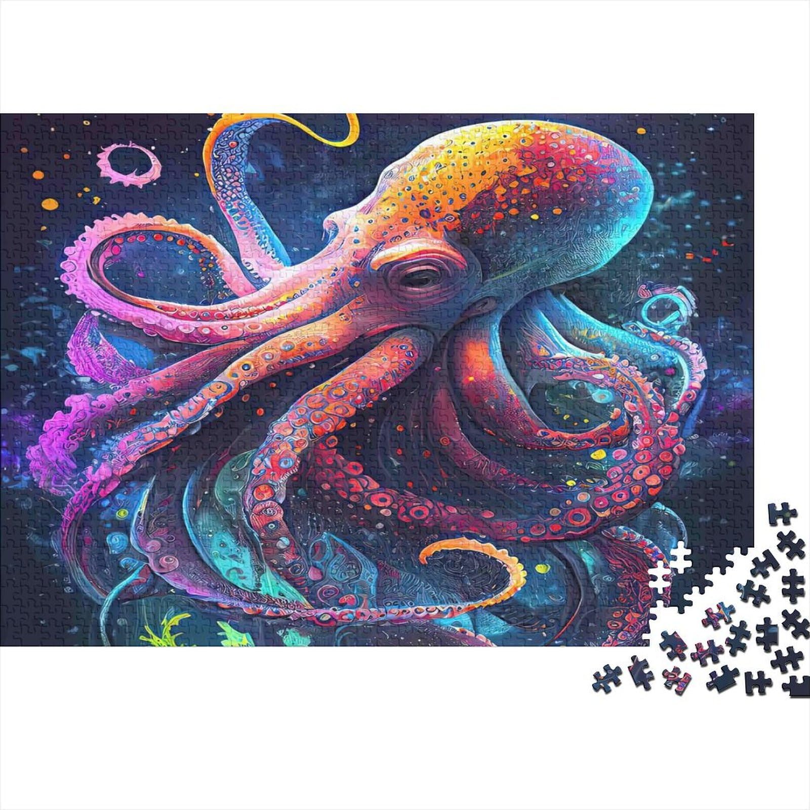 Colorful Octopus 1000 Piece Jigsaw Puzzle Paper for Adults Underwater Fantasy Art Relaxation Focus Home Decor 70x50cm/1000pcs