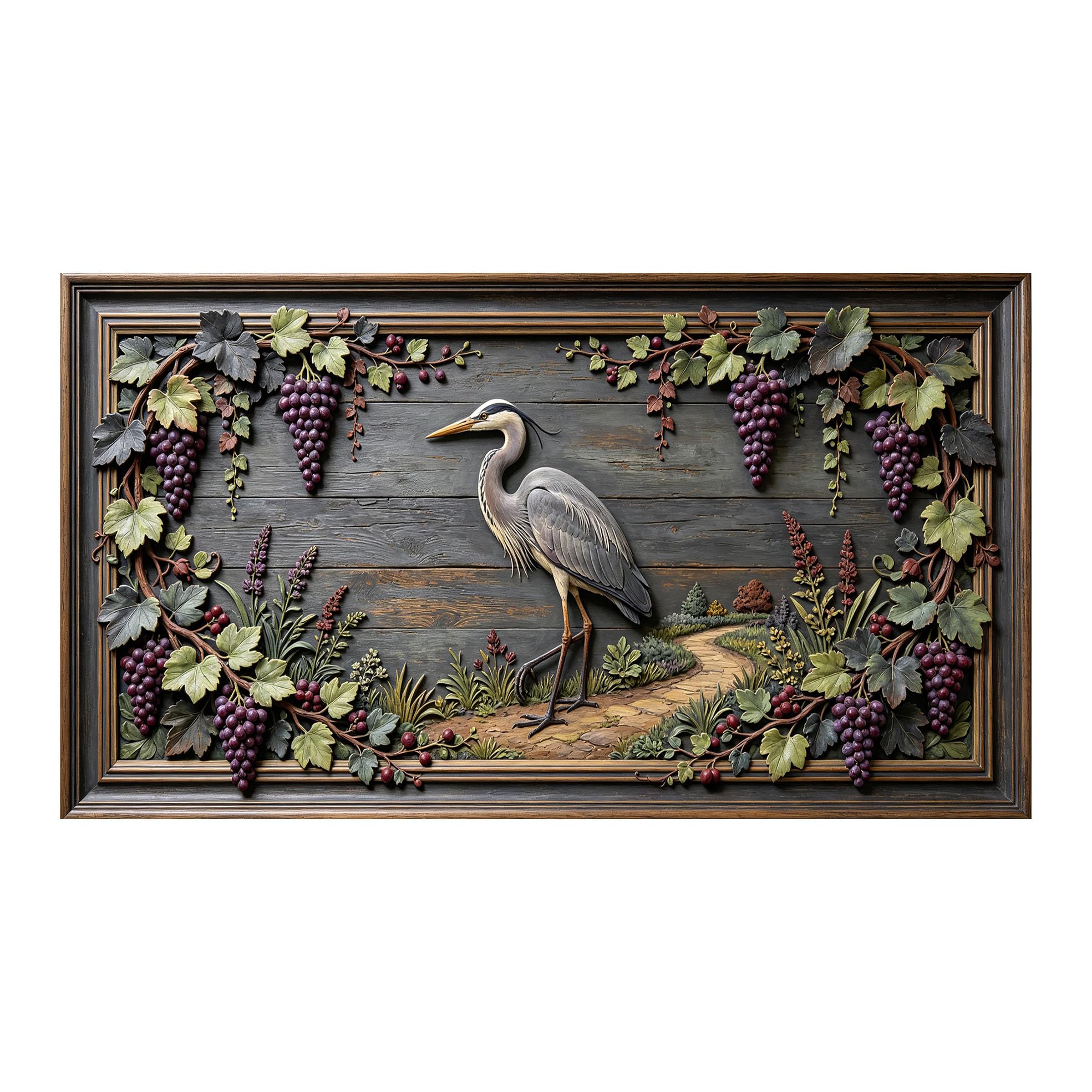 Yzpallescene 3D 3D Framed Wall Art 50cm×90cm Heron Vineyard Botanical Relief Effect Large Size SelfAdhesive Removable Wall Decor Prints Artwork for Living Room Bedroom Office