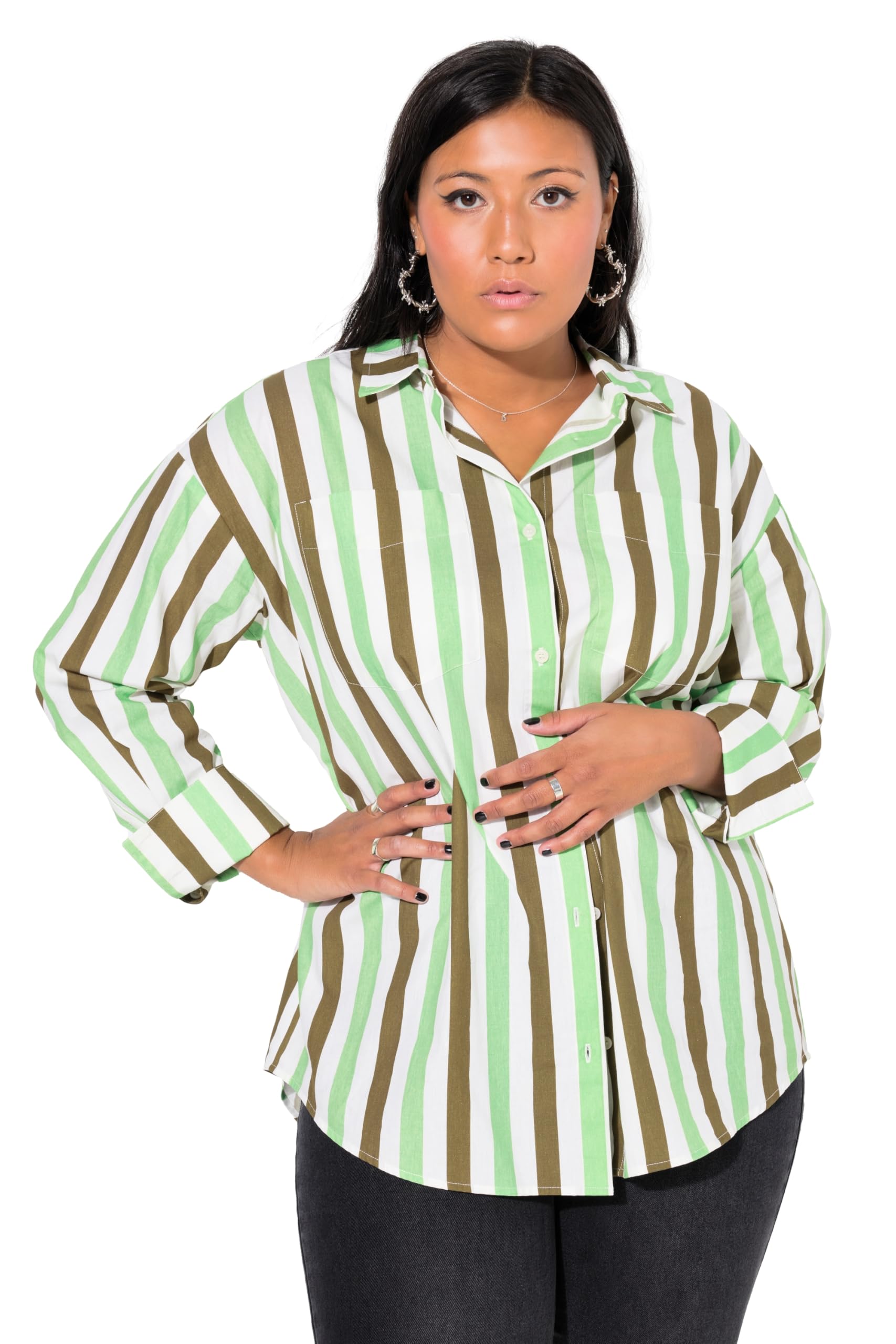 Studio Untold Damen große Größen Übergrößen Plus Size Hemdbluse, Oversized, Streifen, Langarm 836535