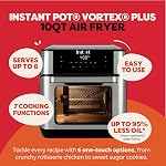 Instant Vortex Plus 10QT air fryer and toaster oven, 7-in-1, EvenCrisp technology, crispy, grill, baked, roast, dehydrate, reheat and rotisserie, includes more than 100 recipes in the application, stainless steel finish