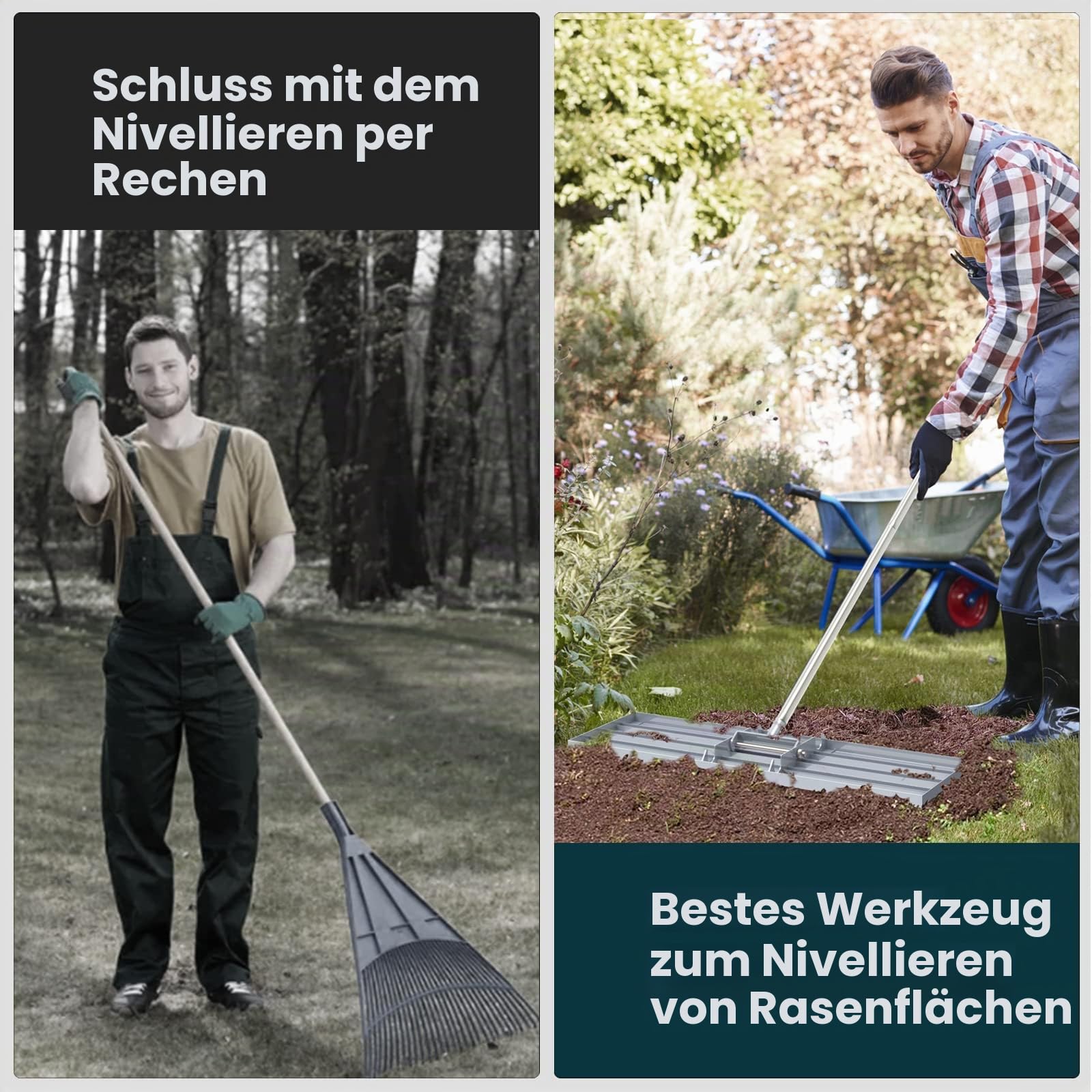 Rasen-Nivellierharke, 76,2 x 25,4 cm, professionelles Werkzeug mit Edelstahlgriff, Rechen für Rasen, robuste Landschaftsrechen für Hinterhof, Garten, Golfplatz, Bauernhof, Weide