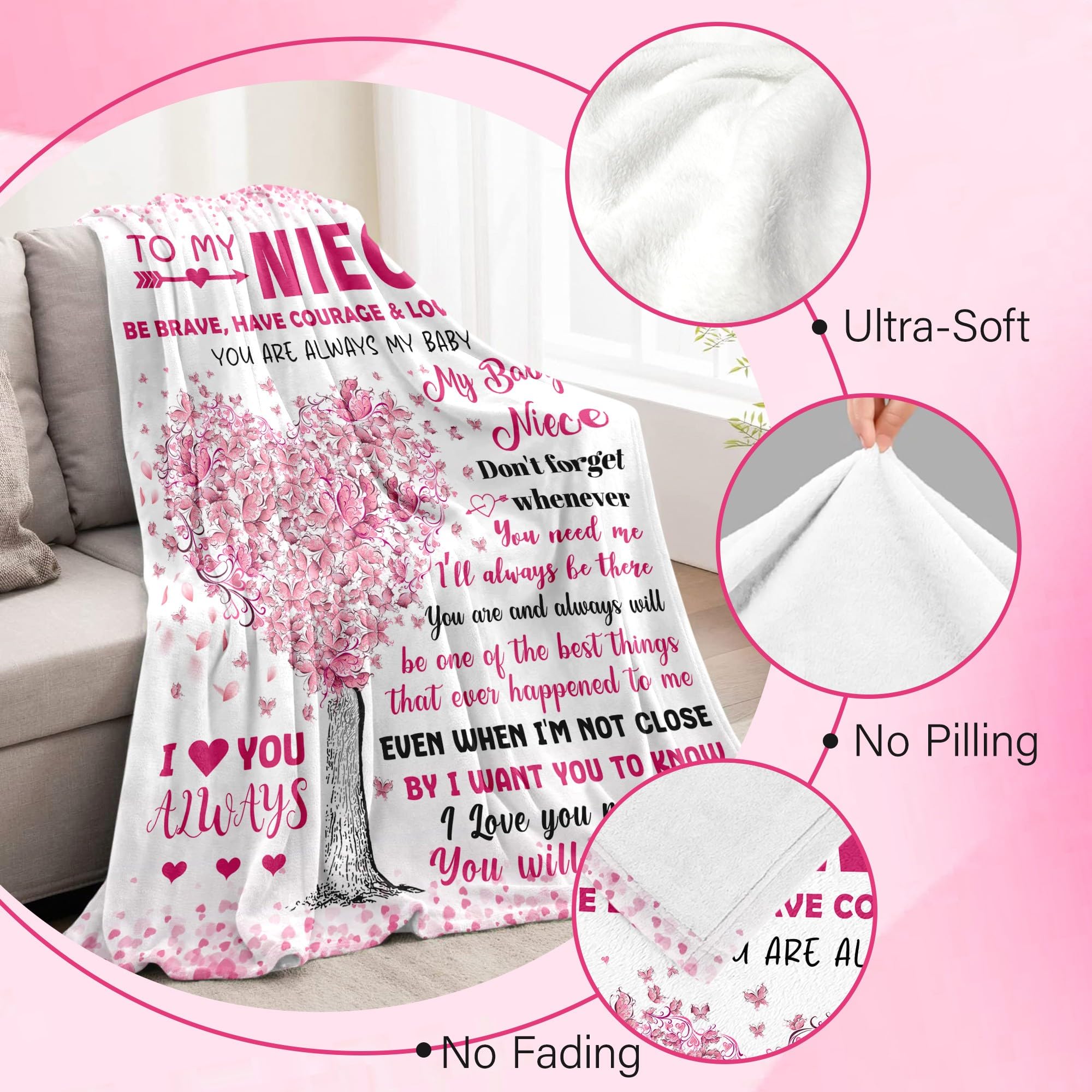 BAOERN Niece Gifts from Auntie - Niece Birthday Gifts - Christmas Graduation Present for Nieces - Gift for Teen Girls & Kids - Teen Girl Gift Trendy Stuff - to My Niece‘s Blanket 50"x60"