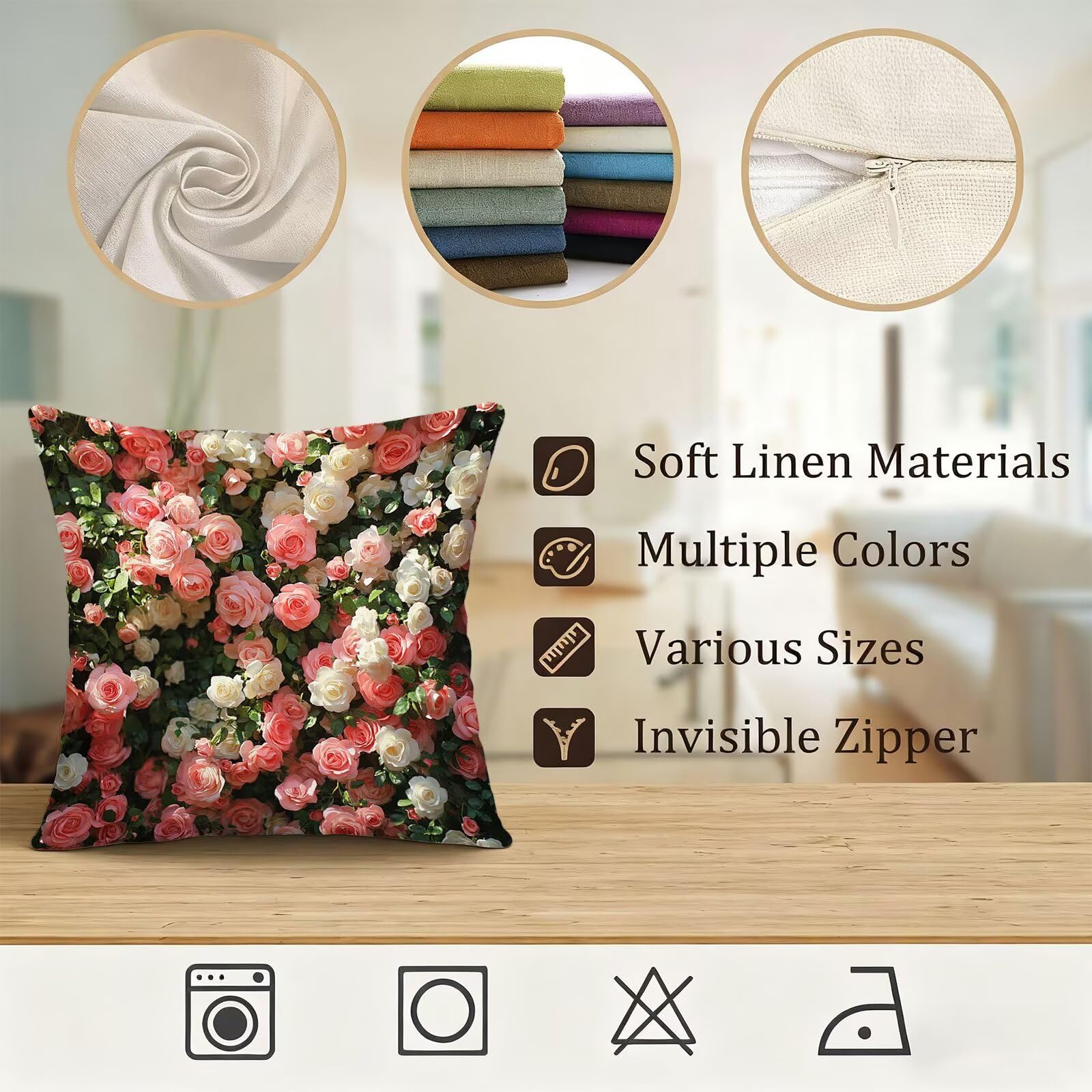 Rose Housse Coussin 60x60 Fleur Taie Oreiller 60x60 Lot de 4 Super Doux Protege Oreiller 60 x 60 Decoration Automne Taie D'oreiller Carrées Coussin Canape, pour Maison Chambre Canapé Chaise E - 530