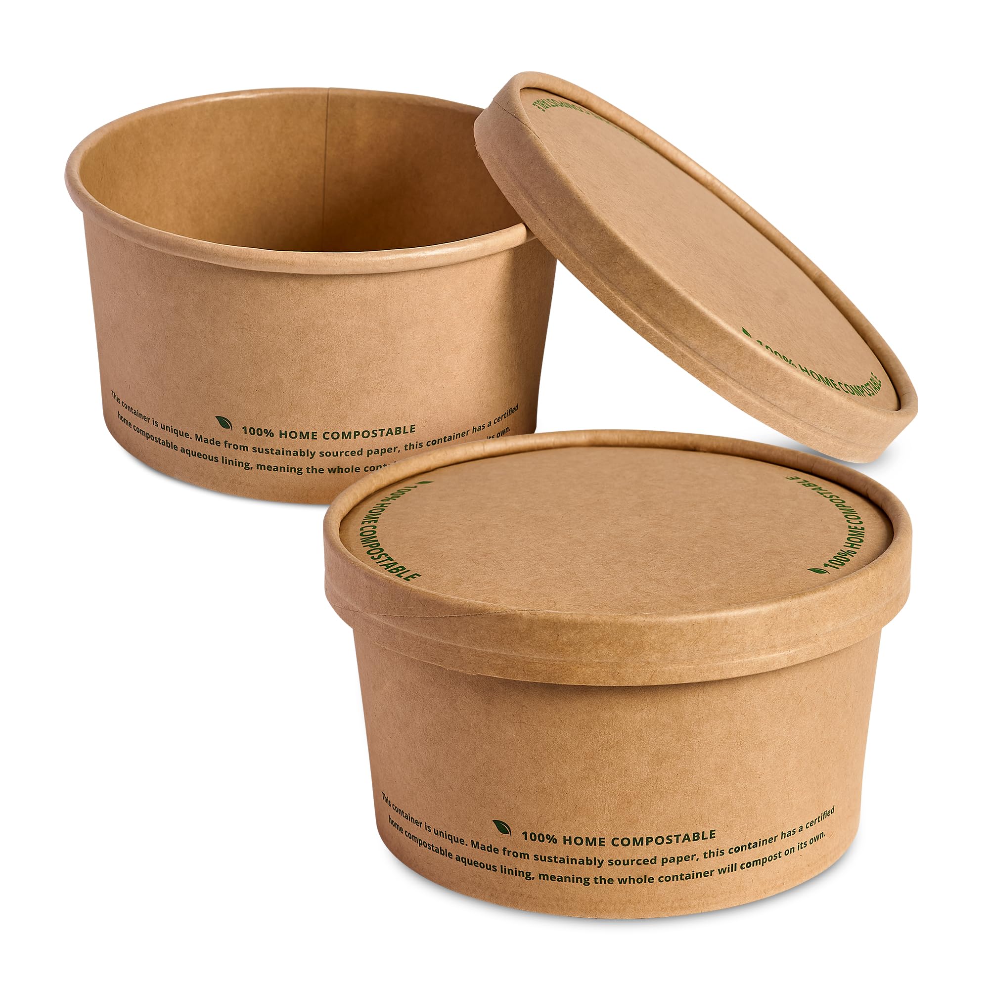 Disposable Green Brown - Nextgen Kraft Paper Food Containers, Leak-&-Oil-Proof Salad Bowl Or Soup Containers, Ice Cream Tubs, Repulpable Takeaway Containers With Lids Made Of Kraft, 32Oz/1000Ml, 50 Pieces
