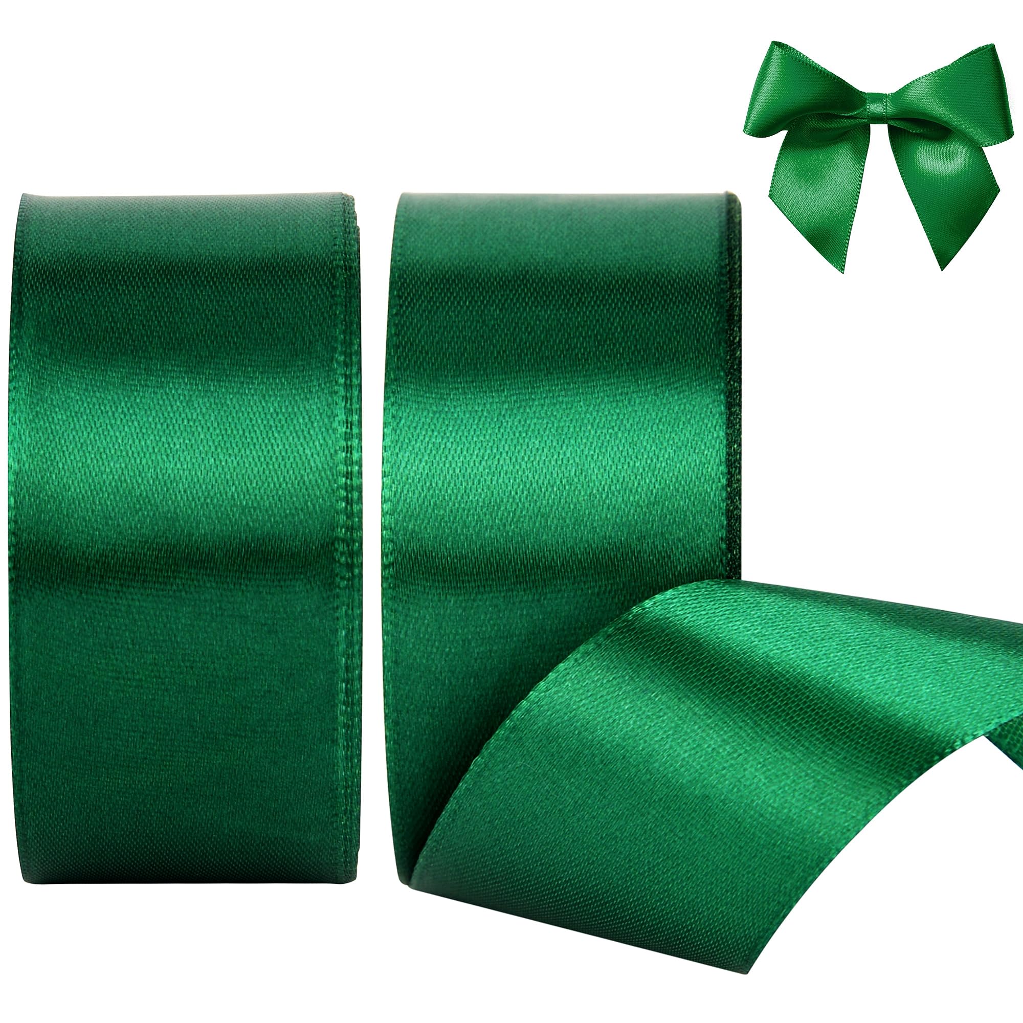 KEYIDO Green Ribbon 40mm, Christmas Satin Ribbon, 44 Metres Thick Ribbon for Gift Wrapping Hair Bow, Florist, Crafts, Sewing