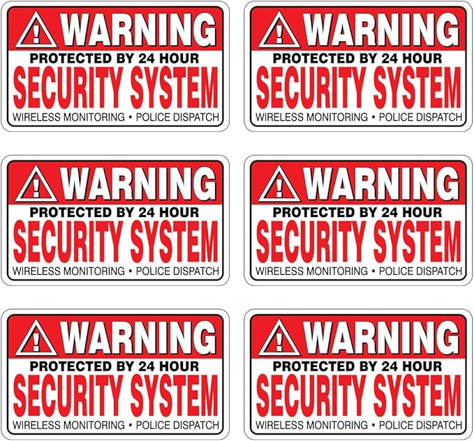 6 Pack Warning Security System Stickers Laminated FS031