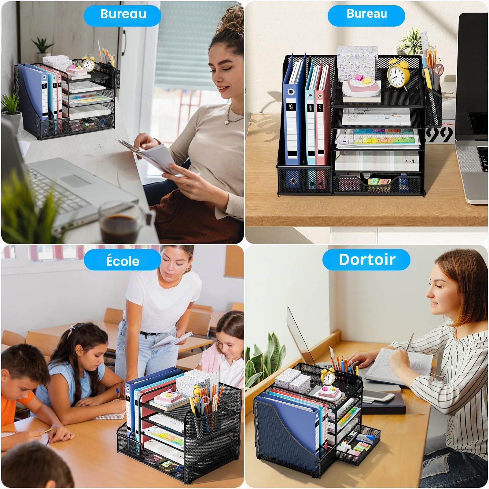 Organisateur de Bureau, Organiseur Bureau, 5-Corbeille a Courrier avec Tiroir, Porte Stylos, Multifonctionnel Rangement pour Bureau Maison