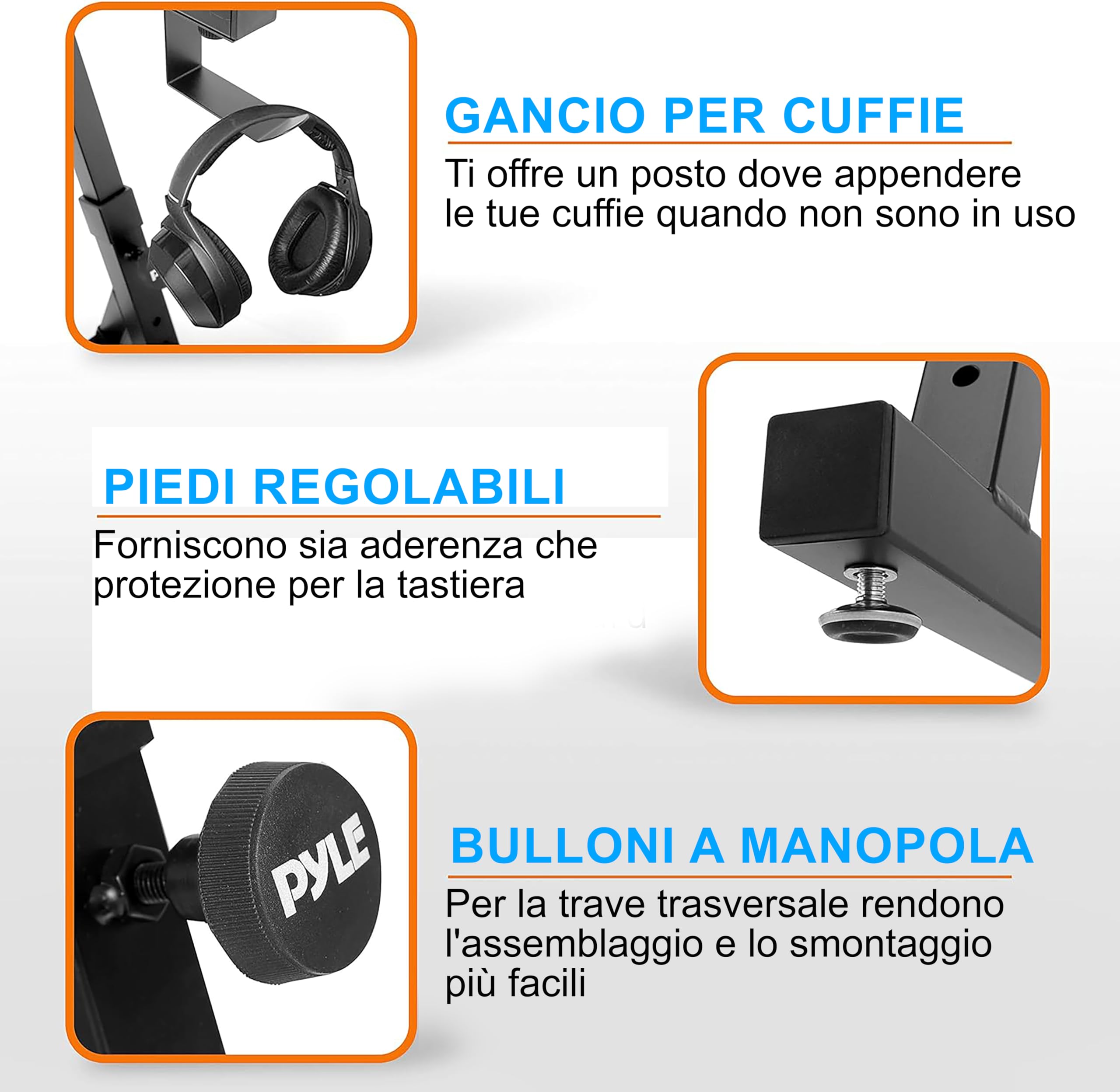PYLE Supporto per Tastiera Musicale Multi-Funzionale Pesante, Regolazione Altezza e Larghezza, Portatile, 2° Livello