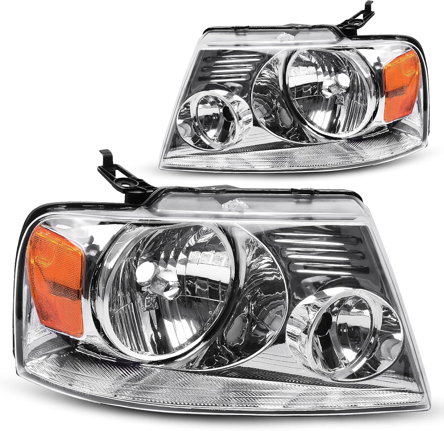 DWVO Headlight Assembly Compatible with 2004 2005 2006 2007 2008 Ford F150 Pickup 2006 2007 2008 Lincoln Mark LT Passenger and Driver Side Chrome Housing Amber Reflector A Chrome Housing Amber Reflector Clear Lens OE Replacement