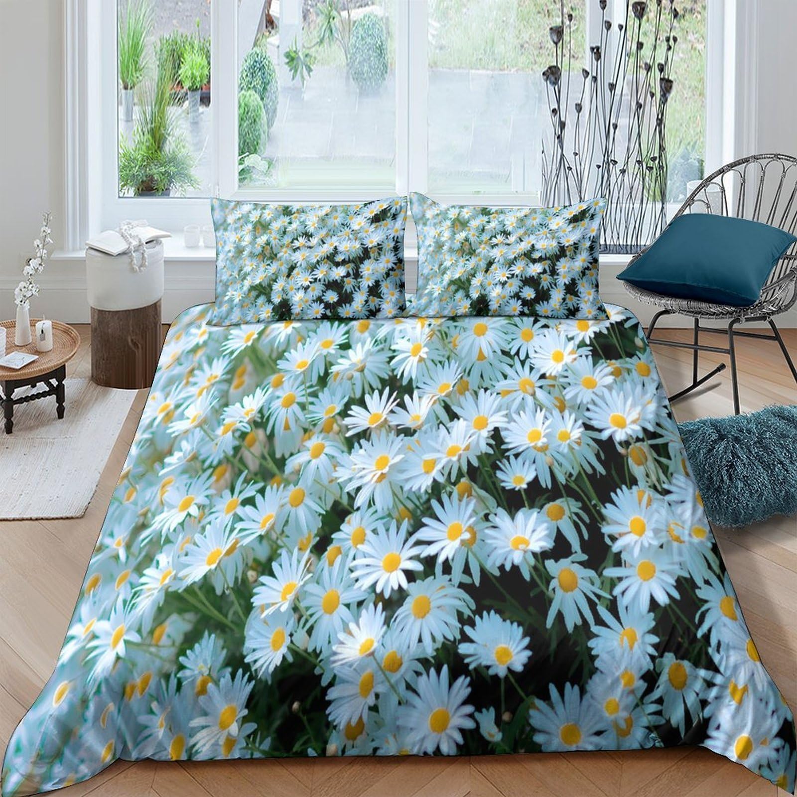 Ctjqhvkz Style-3 3D Printed Daisy Flower Fitted Sheet Microfiber Soft Non-Slip Mattress Cover Summer Meadow Pattern For Bedroom Guest Room Single（135X200cm）