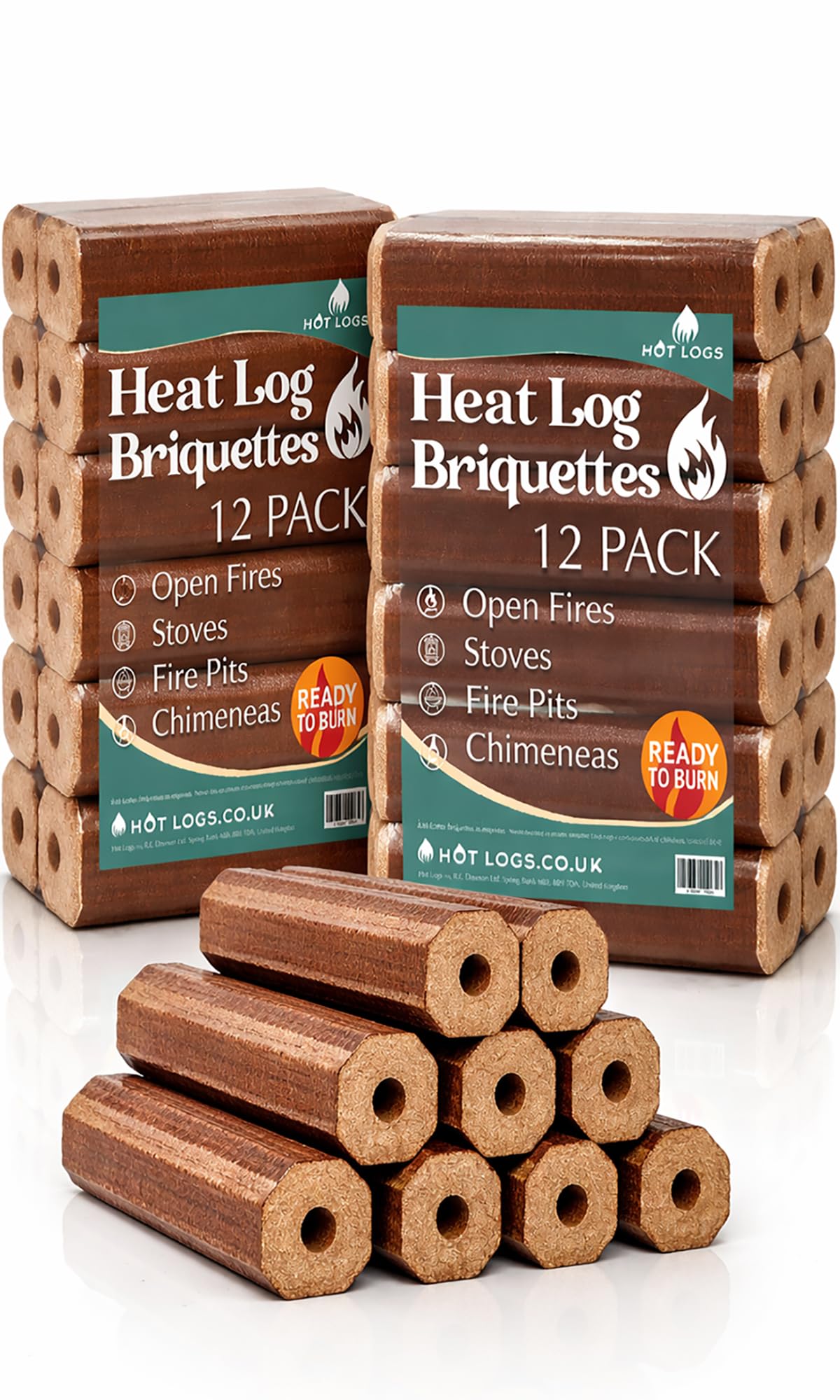 24 High Energy Hot A1 Compressed Firewood Logs (2x12)10kg Hot Burning Briquettes for Open fires, charcoal & kiln dried log, Wood Stoves, BBQ's, Log Burners, Camping Fires, Fire Pits (2x10kg Pack)