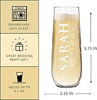 Vista 4 de Copas de champán grabadas personalizadas sin tallo, copas de boda personalizadas con monograma para dama de honor