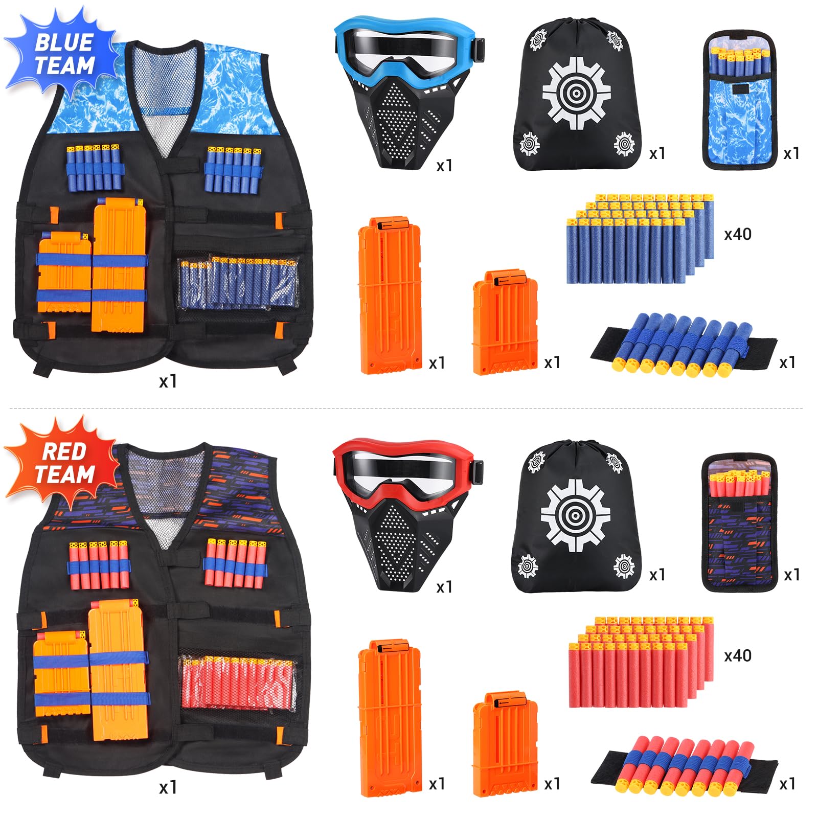 Yomuse Kids Tactical Vest Kits for Foam Blaster with Refill Darts,Darts Magazine,Wrist Band,Tactical Mask,Protective Goggles for Boys&Girls 2 Pack