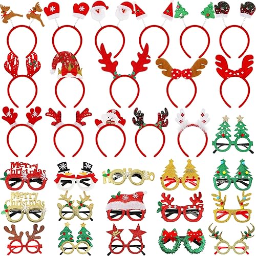 32 diademas de Navidad y marcos de gafas, marco de gafas con purpurina para fiesta de Navidad, accesorios de decoración para fiestas de Navidad,