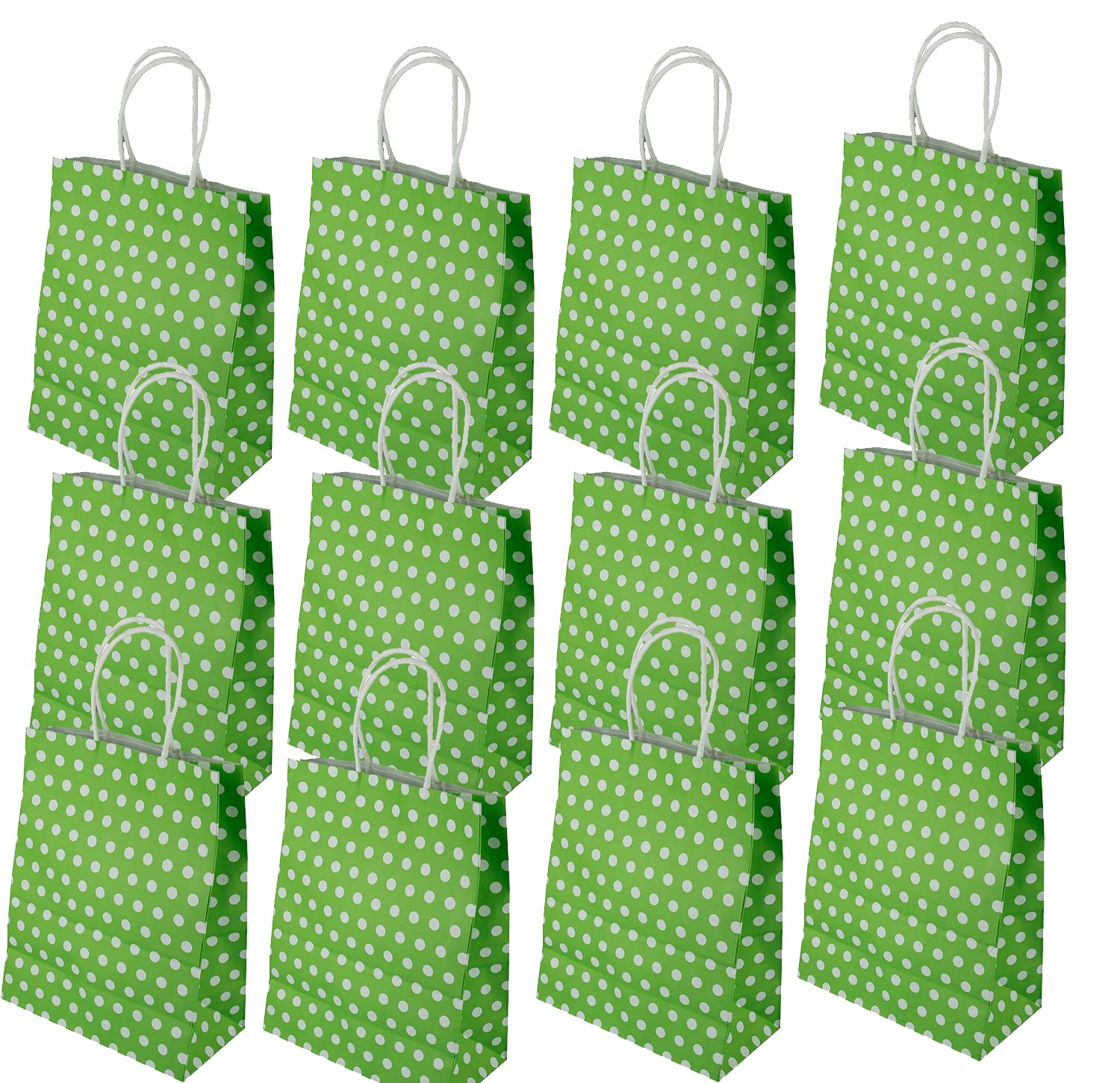 R-moment Paper Gift Bags 12 Pieces Set, Eco Friendly Paper Bags, With Handles Bulk, Paper Bags, Shopping Bags, Kraft Bags, Retail Bags, Party Bags 27X21X11Cm, Color Green Dot, PSB2742GREEN D
