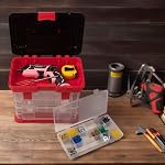 Stalwart Portable Tool Box - Small Parts Organizer with Drawers and Customizable Compartments for Hardware, Fishing Tackle, Beads, or Crafts, Red