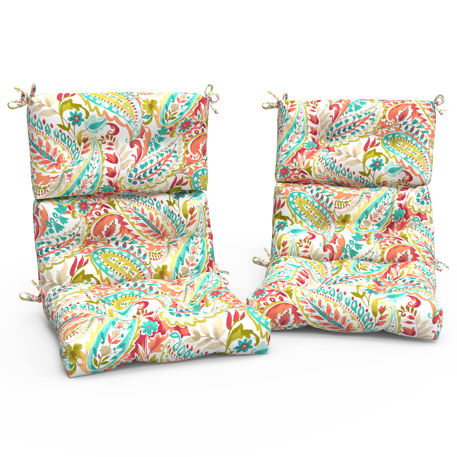 outdoor high back patio chair cushions, tufted rocking chair cushions, adirondack cushions for garden porch home office chair use, 44” x 22” x 4”, 2 pack, pretty paisley