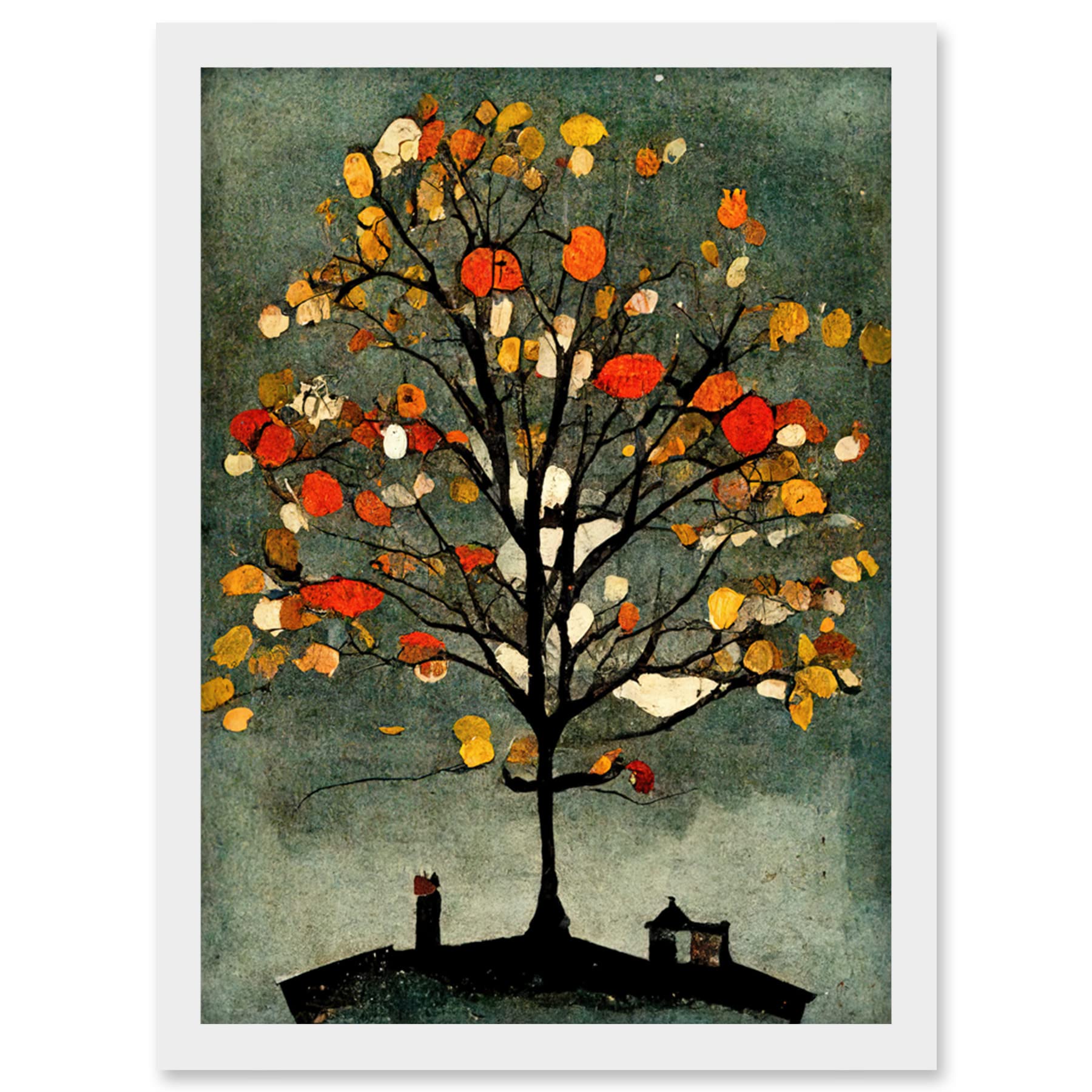 Doppelganger33 LTD Quirky Abstract Autumn Tree Artwork Framed Wall Art Print A4