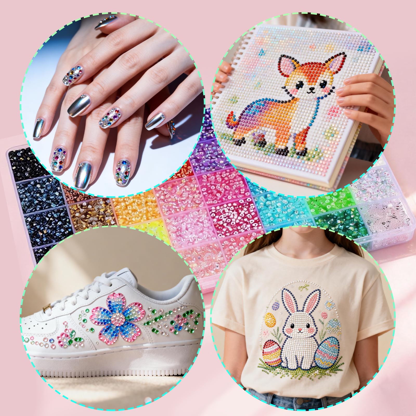 32000Pcs 3mm Rhinestones for Bedazzling, 40Colors Bedazzling Kit, with 5 Tubes of Glue, Bedazzled Kit for Nail Crafts Shoes Clothes DIY Decoration — view 5
