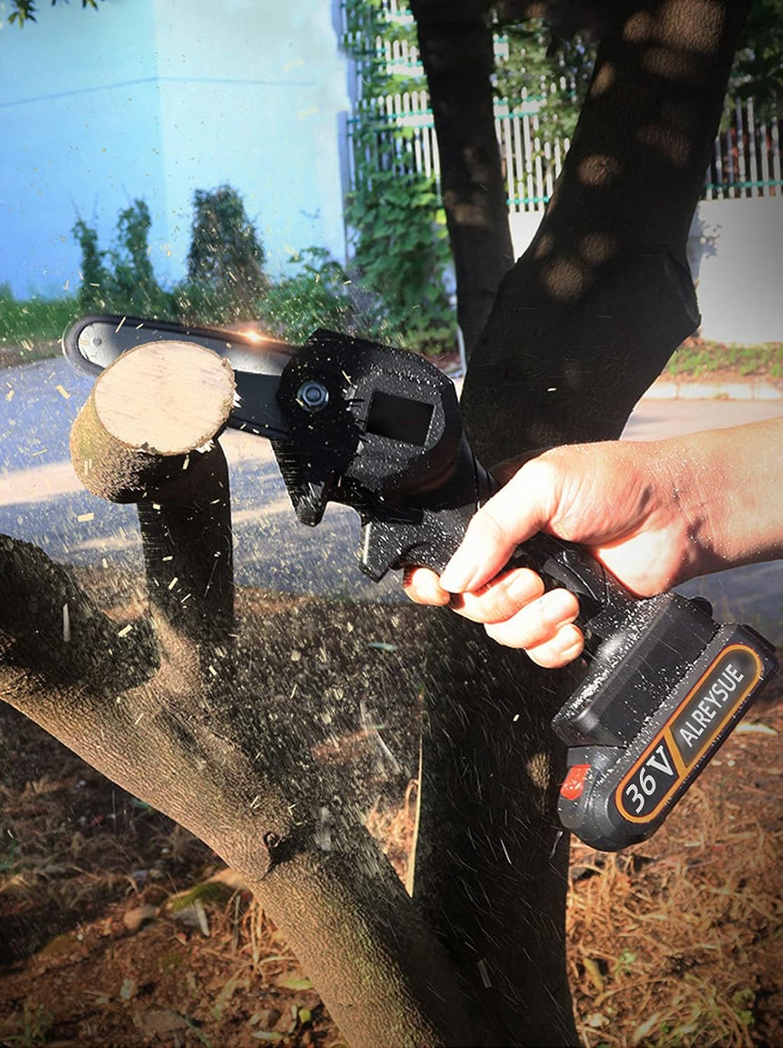 Mini Chainsaw, [2 Battery] 4-Inch 36V Cordless Handheld Battery Powered Electric Small Chainsaw,Pruning Shears for Tree Branch Wood Cutting Chain Saw Yard Tools