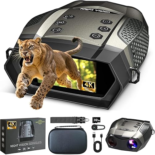 Night Vision Goggles, 3.2” HD Screen, 2625FT View Range, 5000mAh Battery, 7 IR Levels, 8X Zoom, 128GB - 4K Night Vision Binoculars Gift Set with Compass for Wildlife and Security
