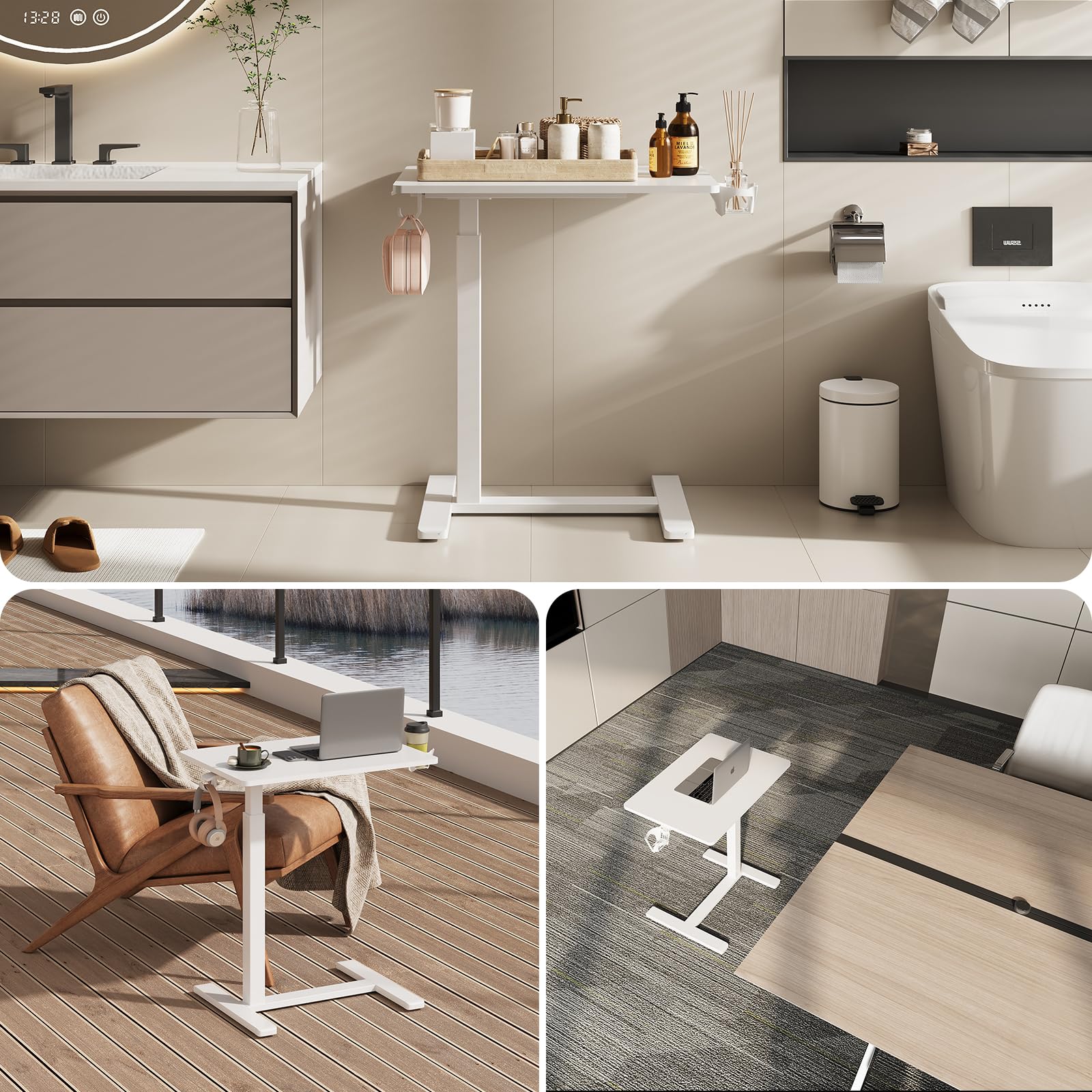 Mobiler Kleiner Stehpult, Gasfeder, höhenverstellbar, rollbarer tragbarer Laptop-Schreibtisch mit feststellbaren Rädern, Computer-Workstation, Rollpodium (Weib, Typ-C 48 * 65CM)