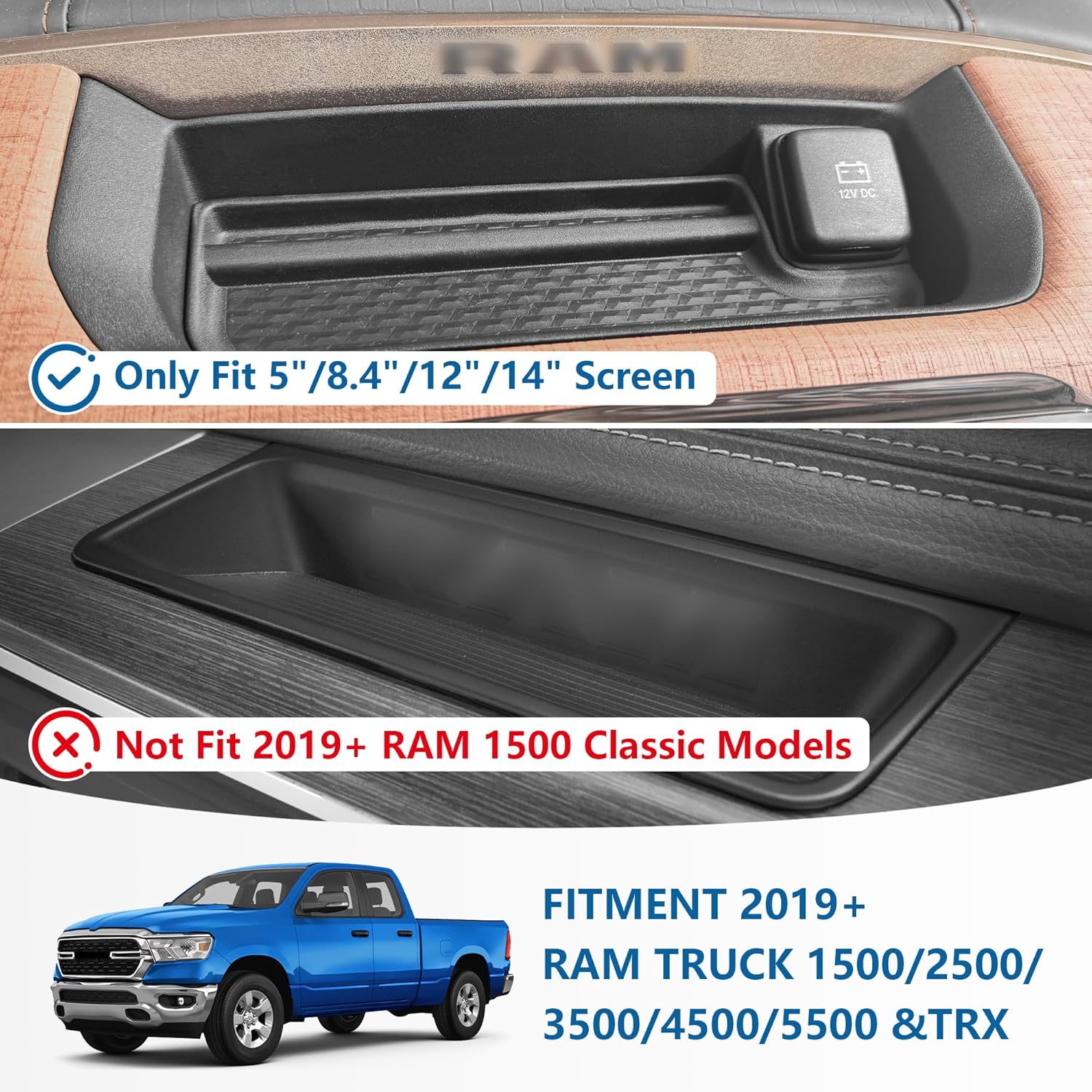 Phone Mount for Dodge RAM Truck 1500/2500/3500 & TRX 2019+ Accessories, Dash Platform Phone Mount Magsafe Fit 5"/8.4"/12"/14" Screen, Cell Phone Holder for NATO Rail