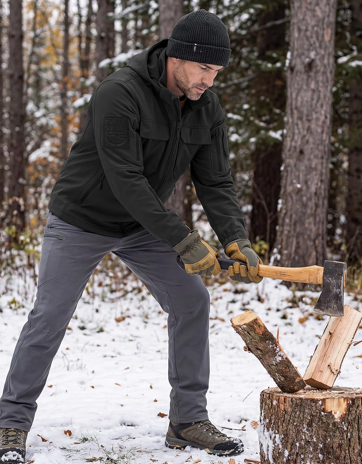 FREE SOLDIER Men's Waterproof Softshell Jacket Fleece Lined Outdoor Jacket Tactical Military Hoodie Windbreaker - Image 8