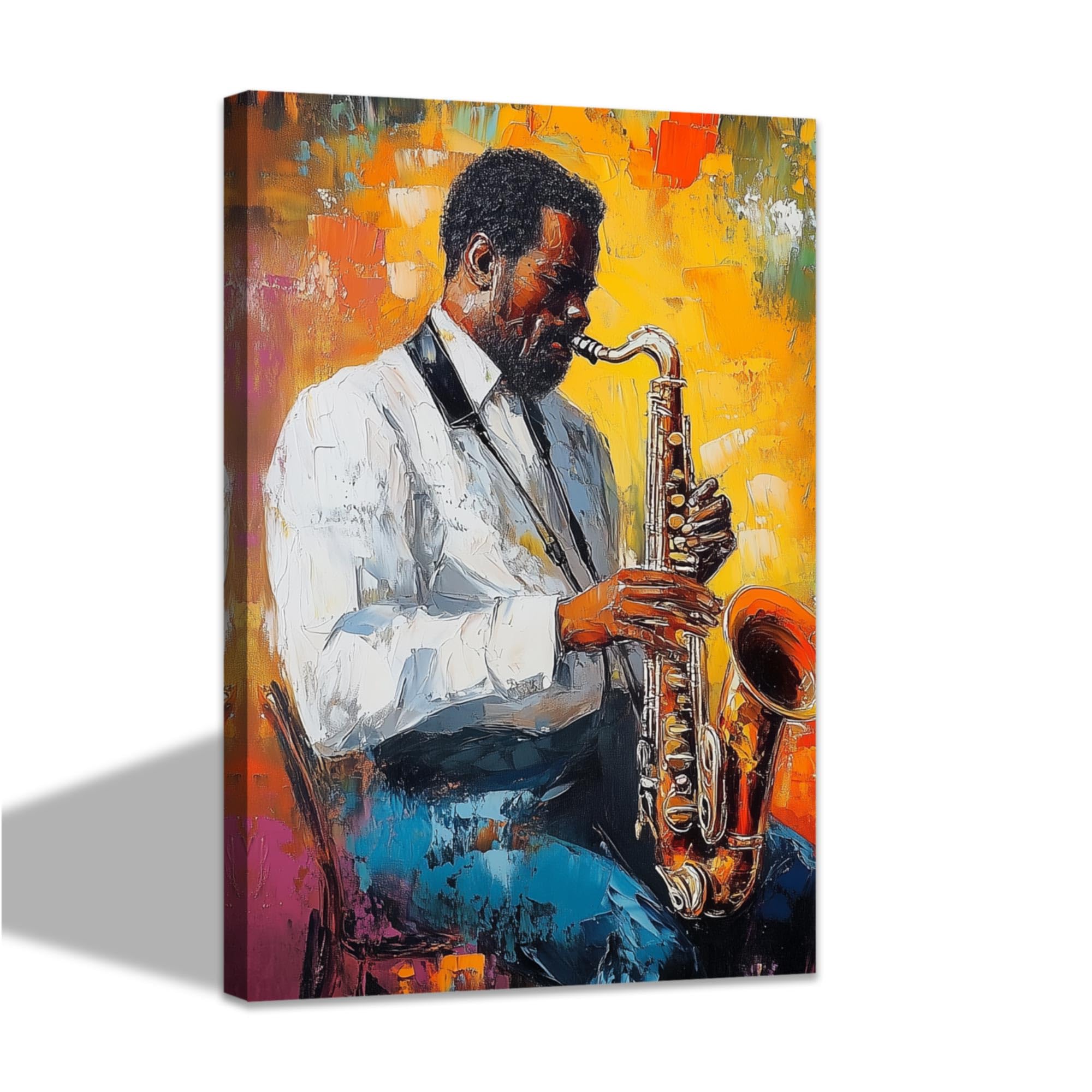 CCWACPP Music Wall Art Canvas Prints Abstract Jazz Pictures Saxophone Musical Instruments Painting Rock Music Studio Man Room Cave Bar Pub Decor Framed (70.00 x 105.00 cms)